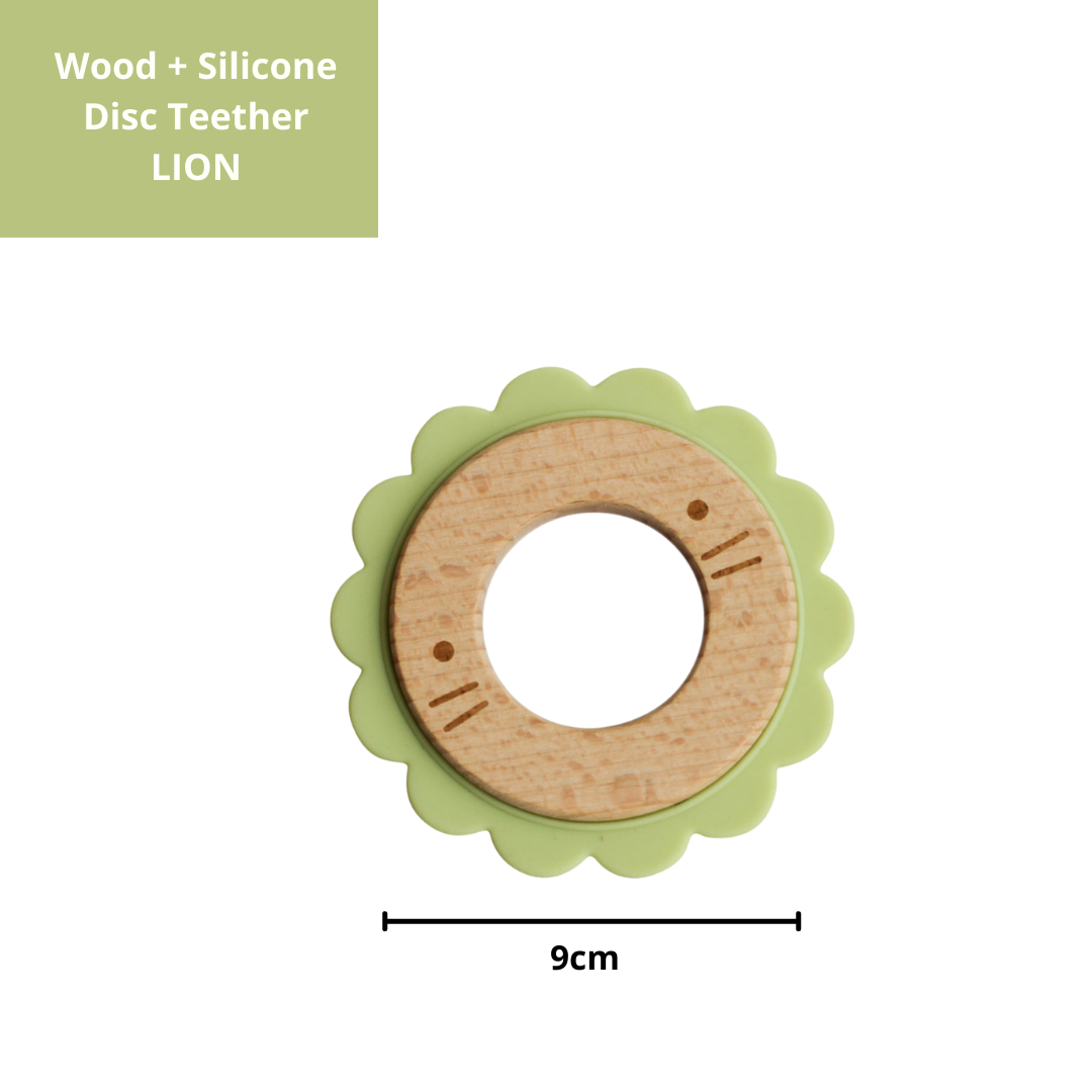 Wood + Silicone Disc Teether Toy - Green