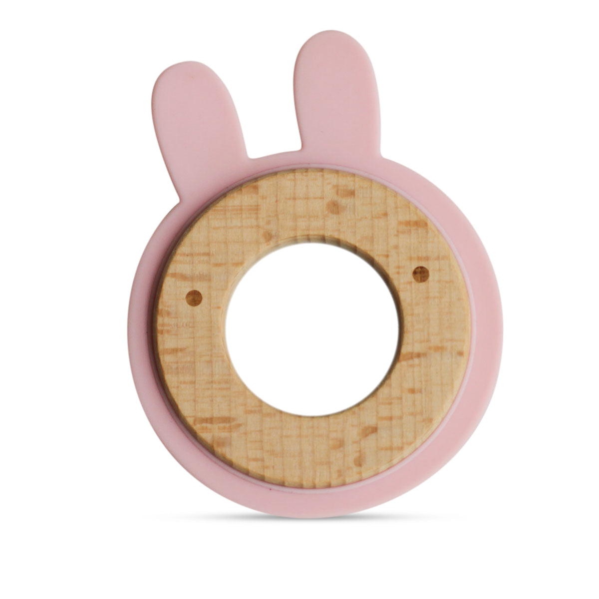 Wood + Silicone Disc Teether Toy - Pink