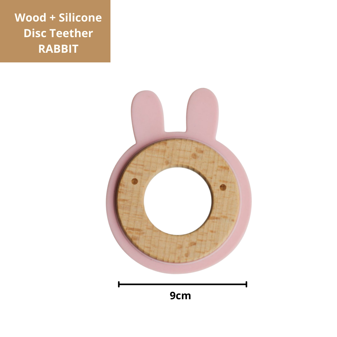 Wood + Silicone Disc Teether Toy - Pink