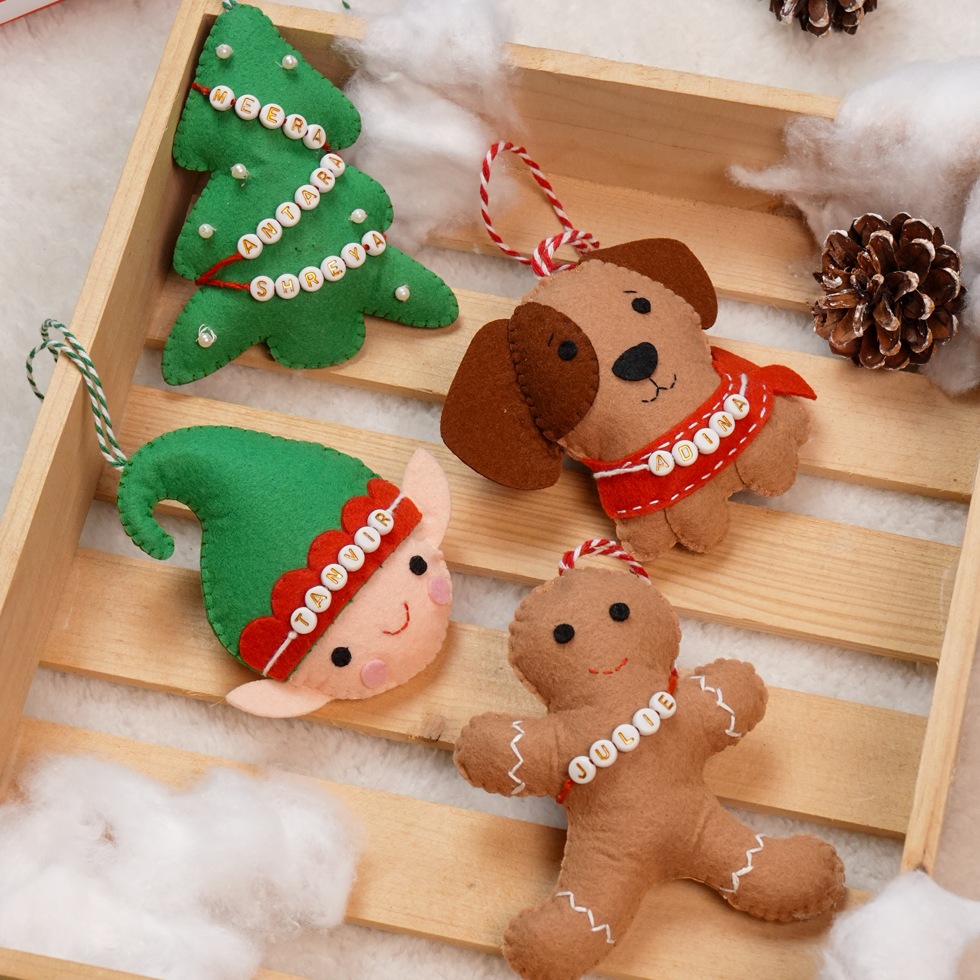 Personalised Felt Ornaments with Letter Beads