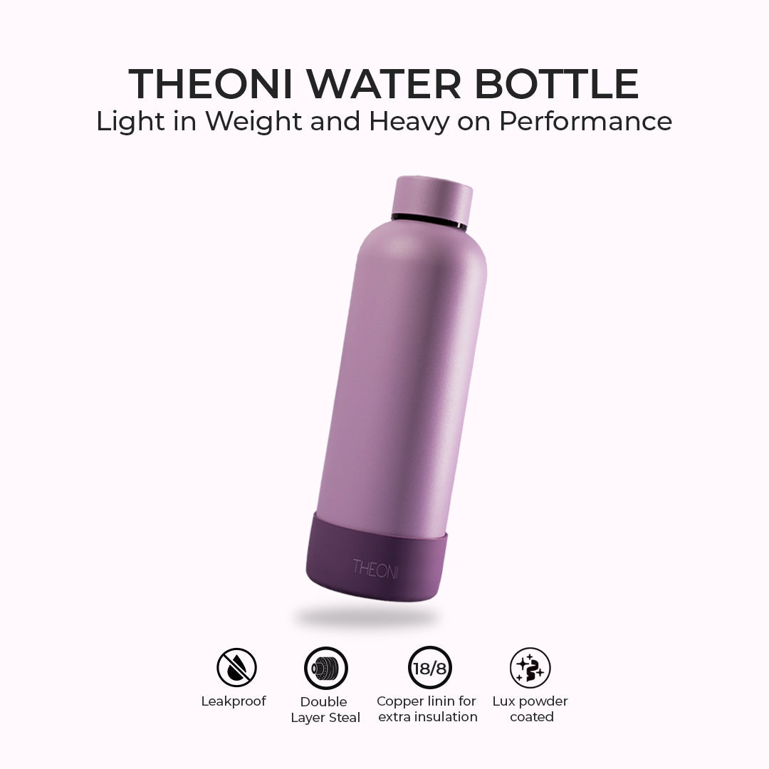 Theoni stainless Steel Double Walled Insulated Thermos Flask / Insulated Water Bottle| 24 Hours Hot & Cold |Leak Proof| Easy to Carry School And Travel Bottle - Playful Purple (500ml)