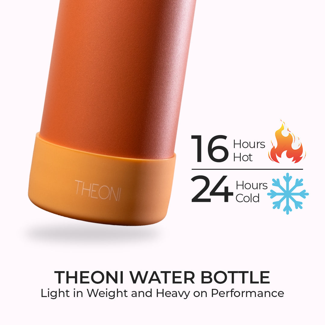 Theoni stainless Steel Double Walled Insulated Thermos Flask / Insulated Water Bottle| 24 Hours Hot & Cold |Leak Proof| Easy to Carry School And Travel Bottle - Zesty Orange (500ml)