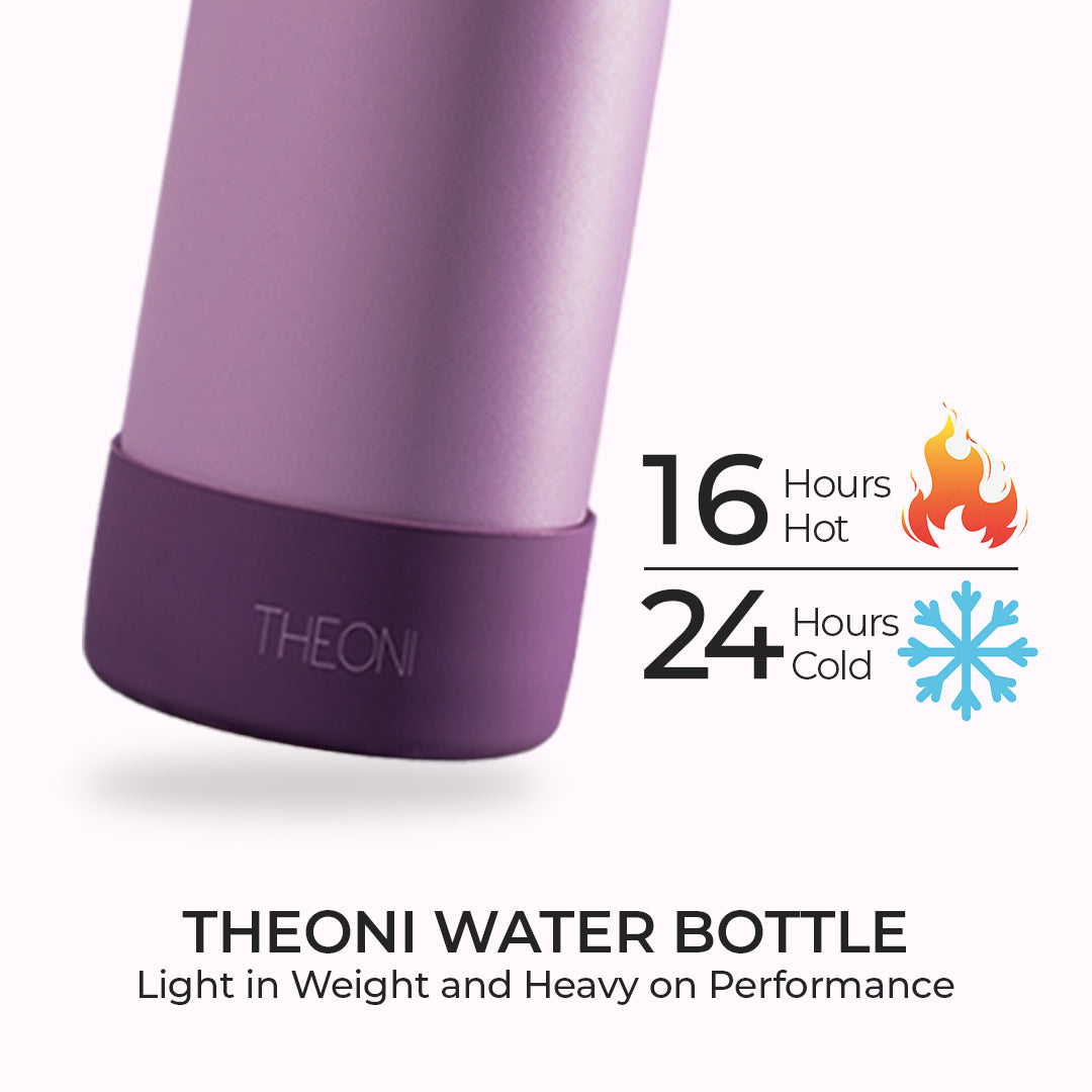Theoni stainless Steel Double Walled Insulated Thermos Flask / Insulated Water Bottle| 24 Hours Hot & Cold |Leak Proof| Easy to Carry School And Travel Bottle - Playful Purple (500ml)