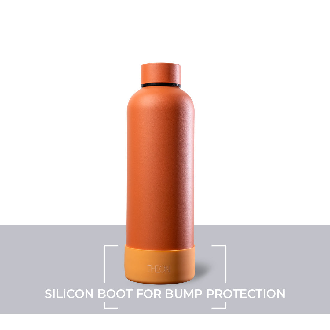 Theoni stainless Steel Double Walled Insulated Thermos Flask / Insulated Water Bottle| 24 Hours Hot & Cold |Leak Proof| Easy to Carry School And Travel Bottle - Zesty Orange (500ml)