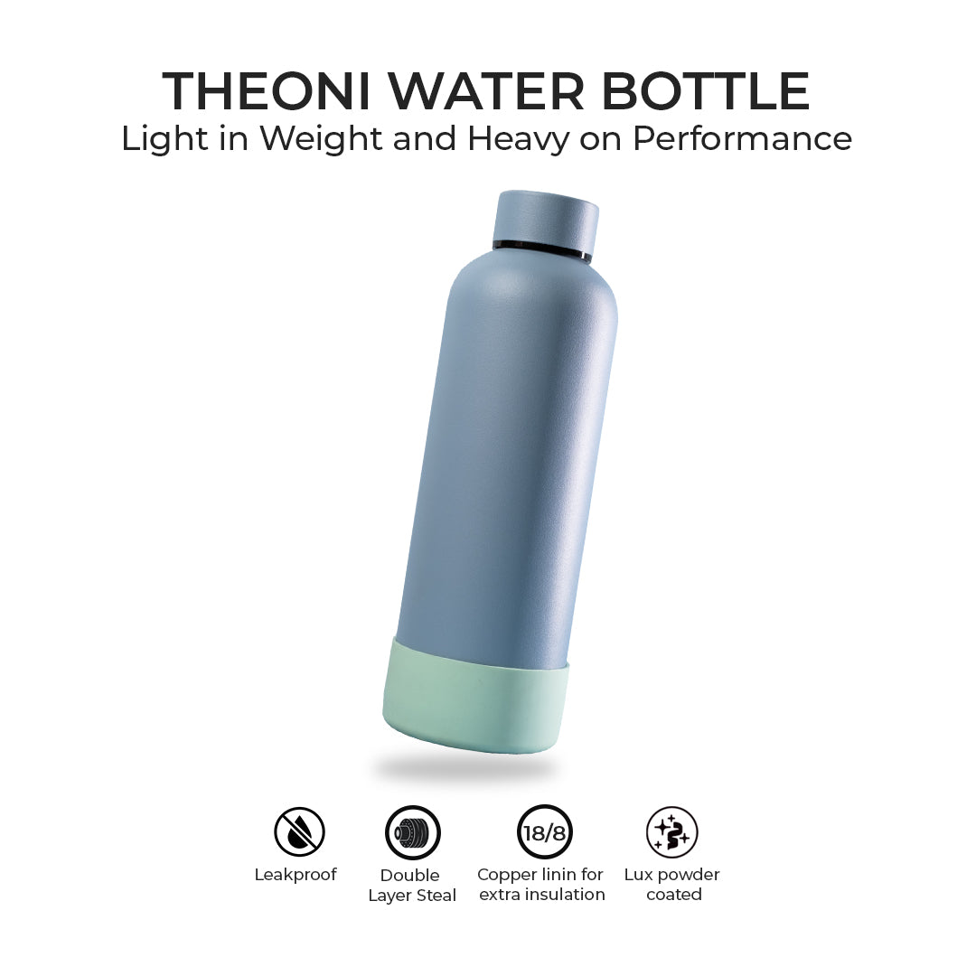 Theoni stainless Steel Double Walled Insulated Thermos Flask / Insulated Water Bottle| 24 Hours Hot & Cold |Leak Proof| Easy to Carry School And Travel Bottle - Weekday Blues (500ml)