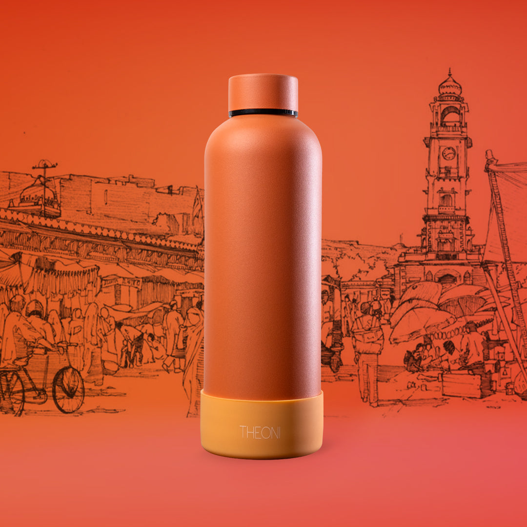 Theoni stainless Steel Double Walled Insulated Thermos Flask / Insulated Water Bottle| 24 Hours Hot & Cold |Leak Proof| Easy to Carry School And Travel Bottle - Zesty Orange (500ml)