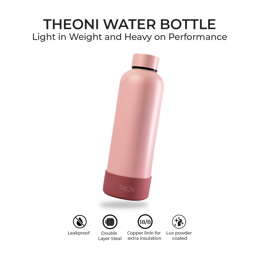 Theoni stainless Steel Double Walled Insulated Thermos Flask / Insulated Water Bottle| 24 Hours Hot & Cold |Leak Proof| Easy to Carry School And Travel Bottle - Pretty Peach (500ml)