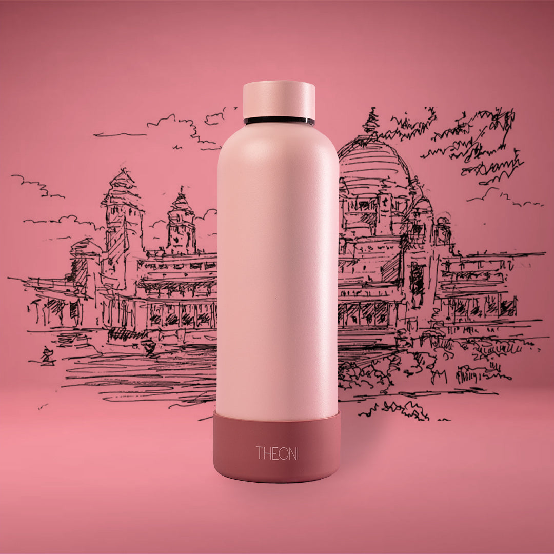 Theoni stainless Steel Double Walled Insulated Thermos Flask / Insulated Water Bottle| 24 Hours Hot & Cold |Leak Proof| Easy to Carry School And Travel Bottle - Pretty Peach (500ml)