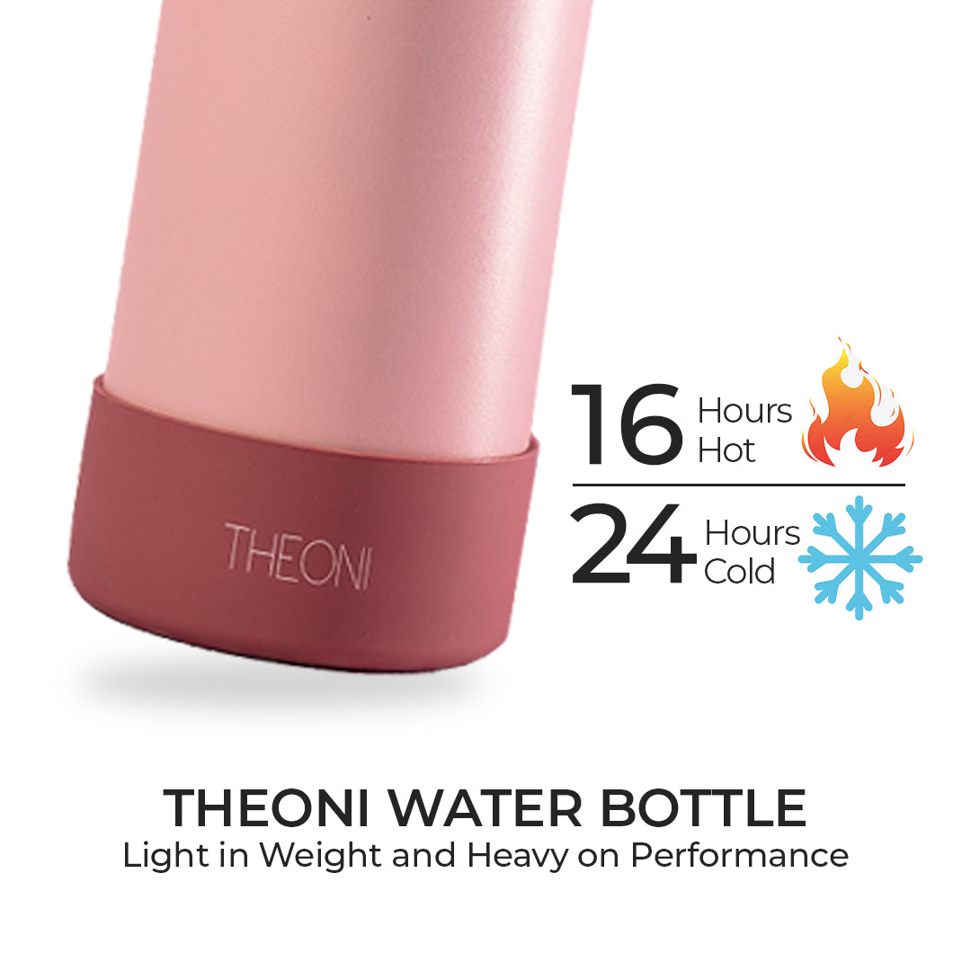 Theoni stainless Steel Double Walled Insulated Thermos Flask / Insulated Water Bottle| 24 Hours Hot & Cold |Leak Proof| Easy to Carry School And Travel Bottle - Pretty Peach (500ml)