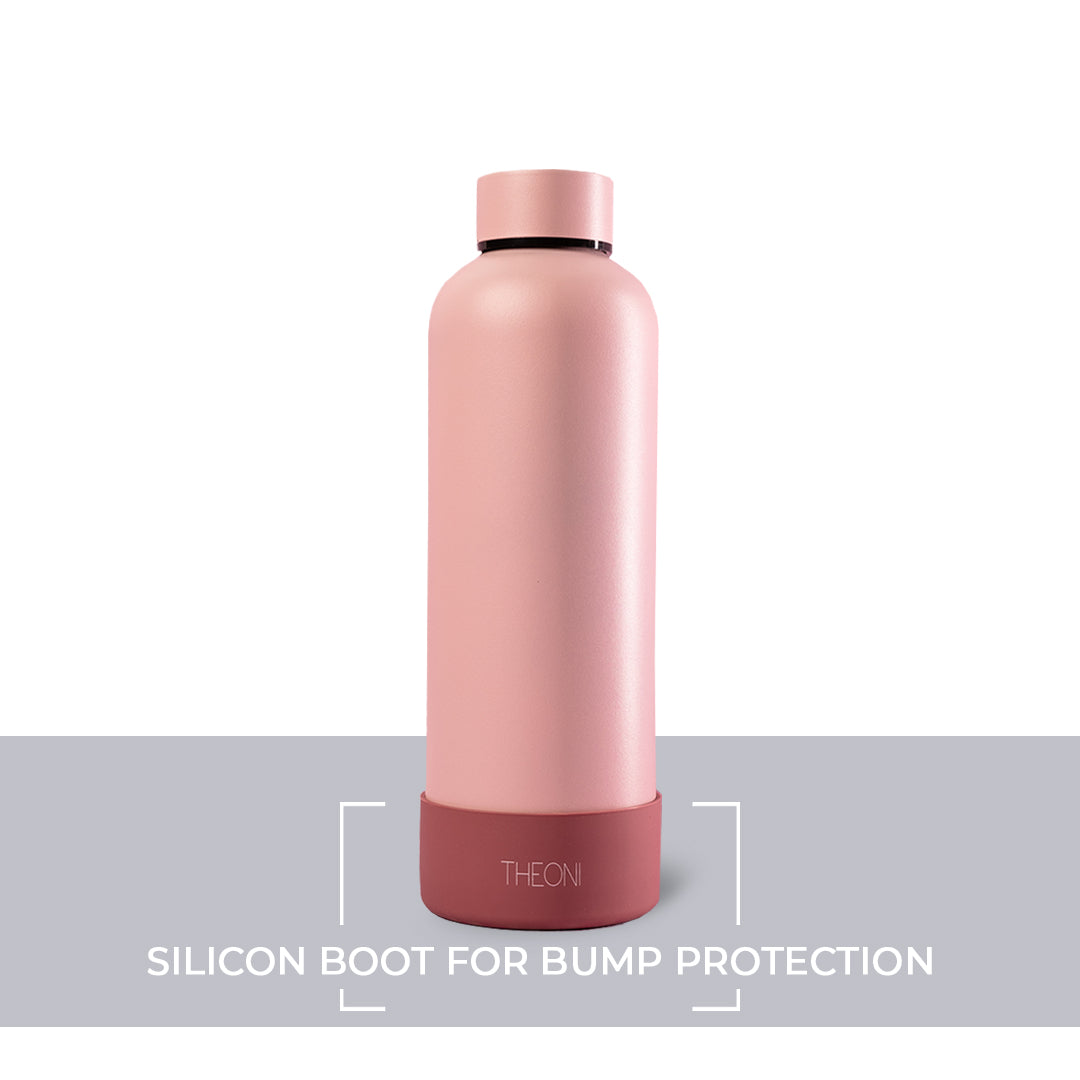 Theoni stainless Steel Double Walled Insulated Thermos Flask / Insulated Water Bottle| 24 Hours Hot & Cold |Leak Proof| Easy to Carry School And Travel Bottle - Pretty Peach (500ml)