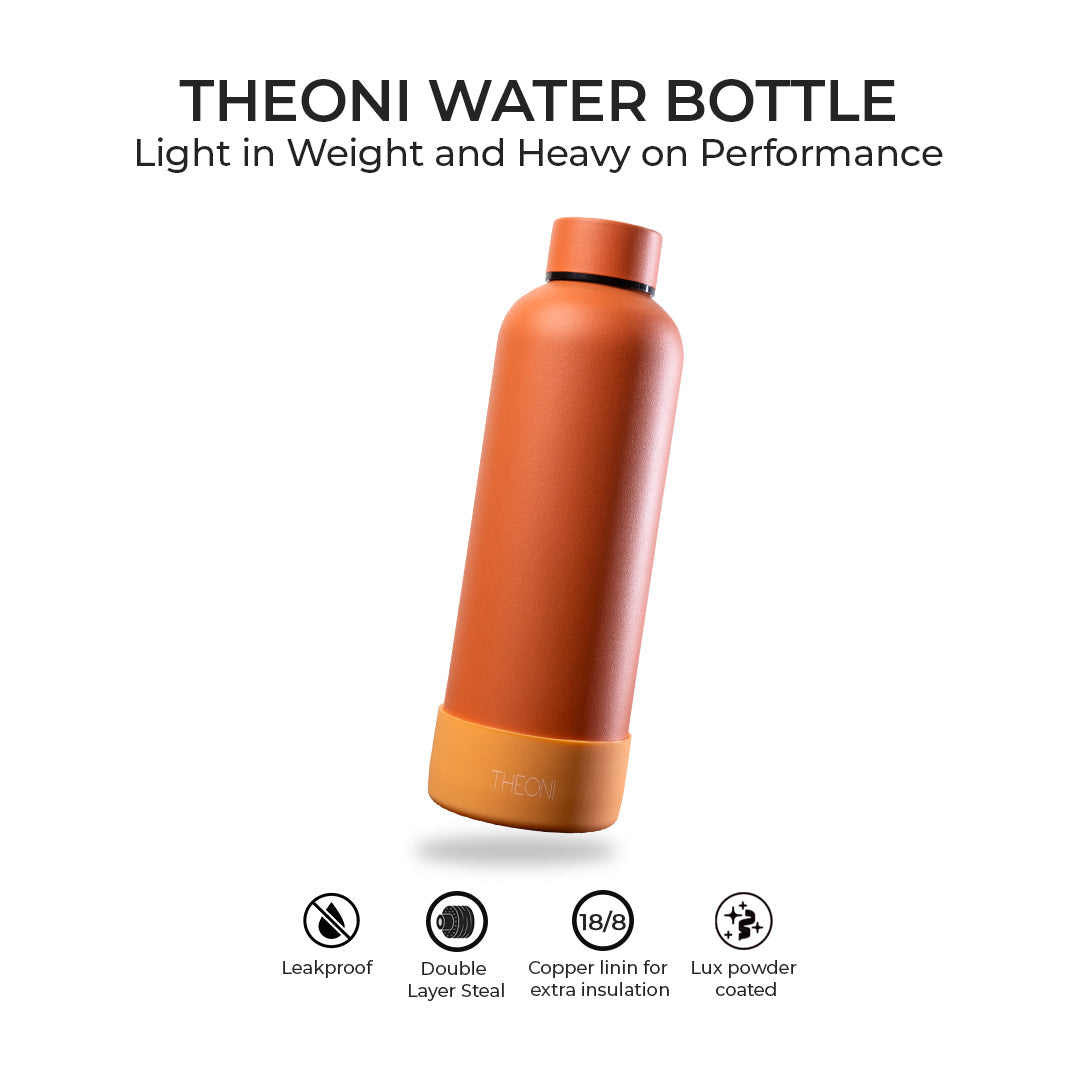 Theoni stainless Steel Double Walled Insulated Thermos Flask / Insulated Water Bottle| 24 Hours Hot & Cold |Leak Proof| Easy to Carry School And Travel Bottle - Zesty Orange (500ml)