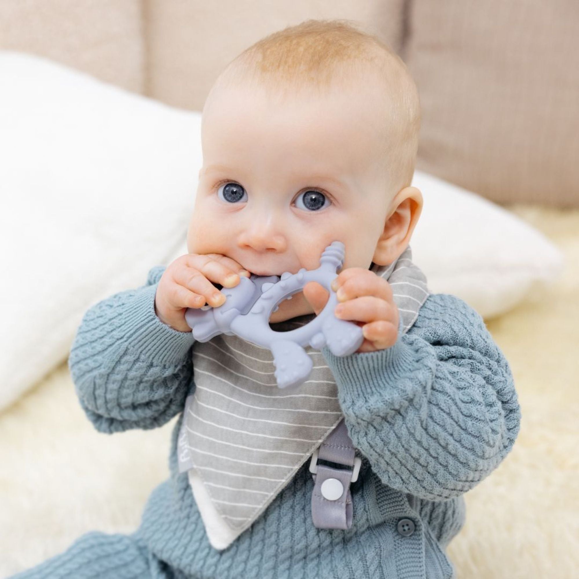 BiBaDo Dotty the Dinosaur- Silicone Multi Sensory Teether - Mist - 3m+