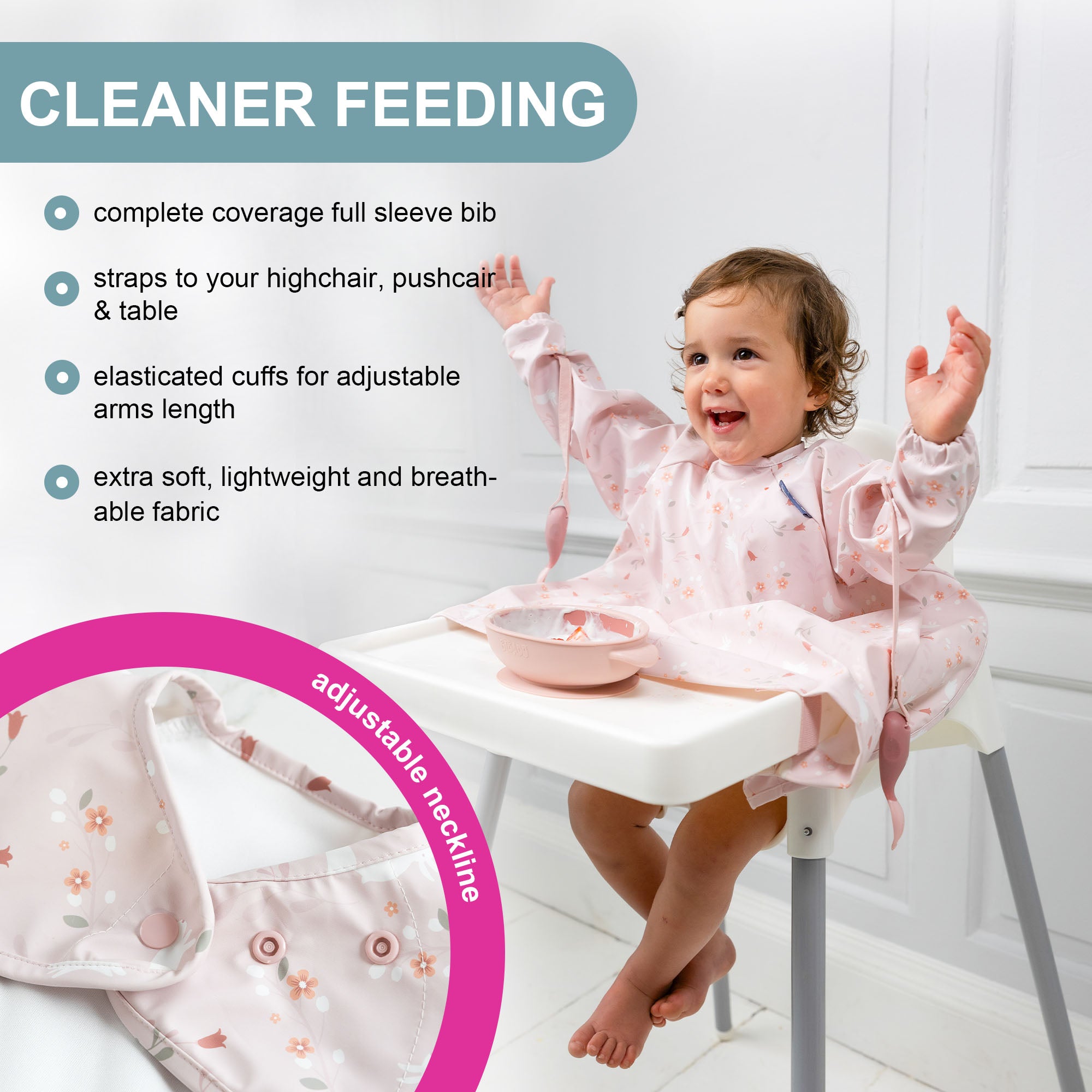 BiBaDo Stain & Water Proof Long Sleeve Coverall Shirt Weaning Bib - For Infants