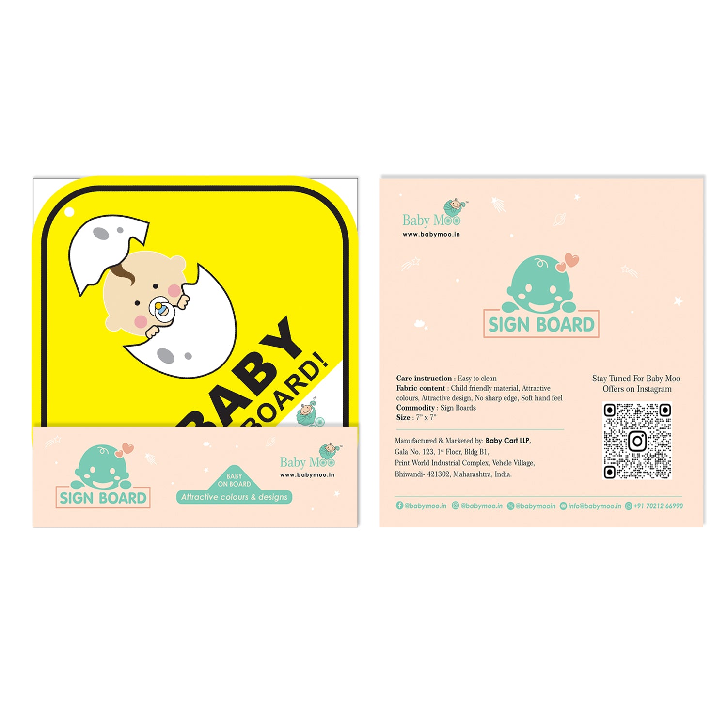 Baby Moo Newborn Car Safety Sign With Vacuum Suction Cup Clip - Yellow