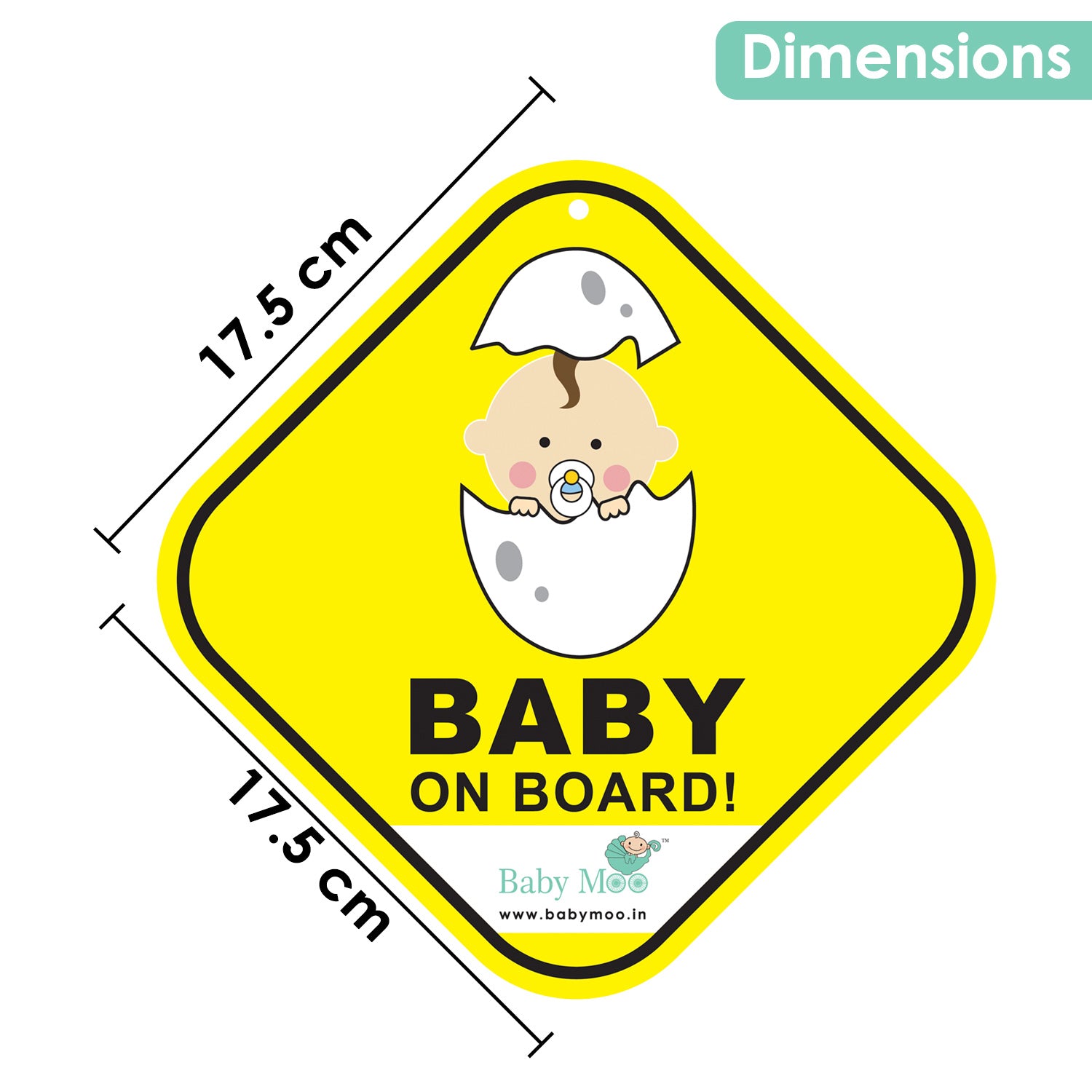 Baby Moo Newborn Car Safety Sign With Vacuum Suction Cup Clip - Yellow
