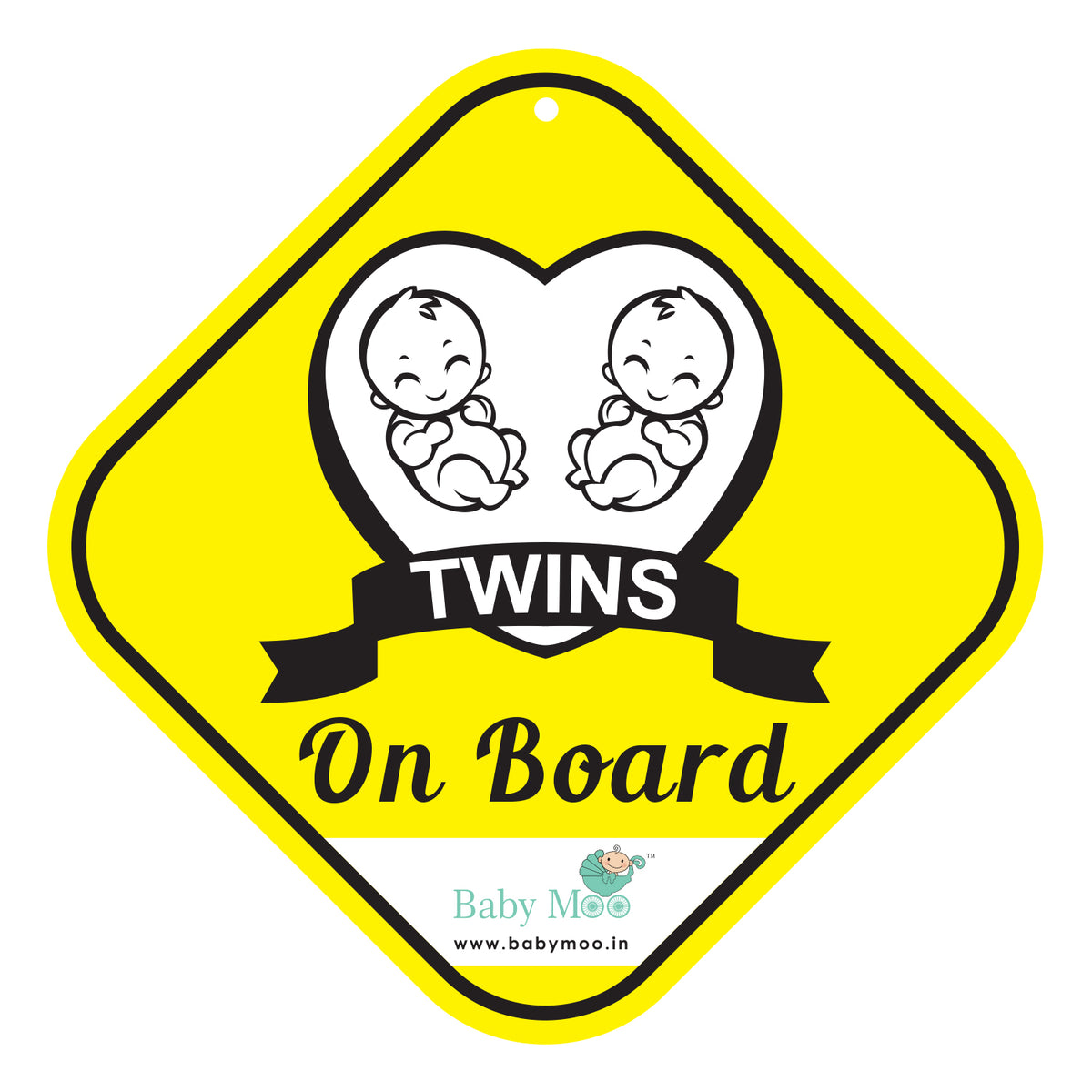 Twins On Board Car Sign - Giraffe Design, 14x14cm, Interior Suction Cup Window Display For Cars