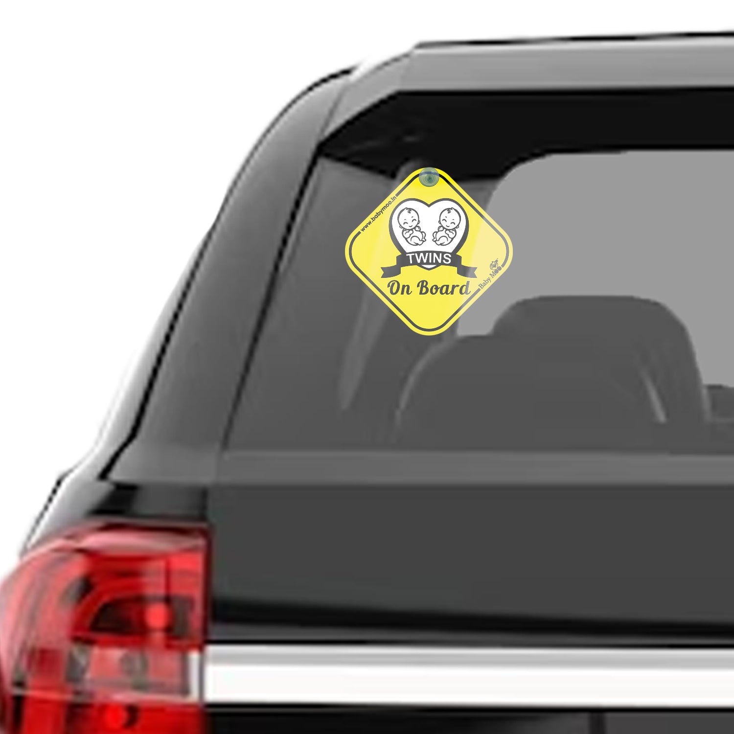 Baby Moo Twins On Board With Vacuum Suction Cup Clip - Yellow