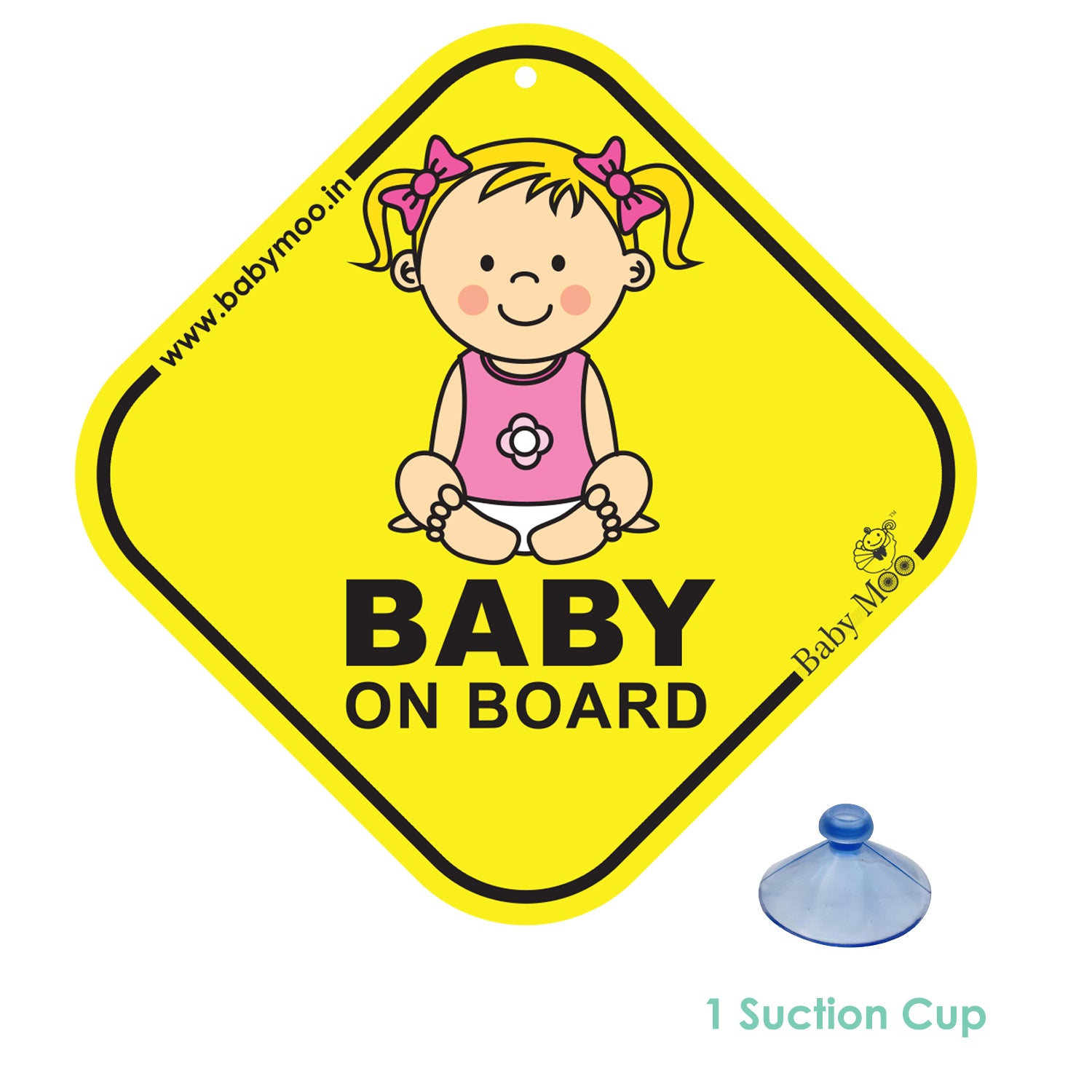 Baby Moo Infant Car Safety Sign Board With Vacuum Suction Cup Clip - Yellow