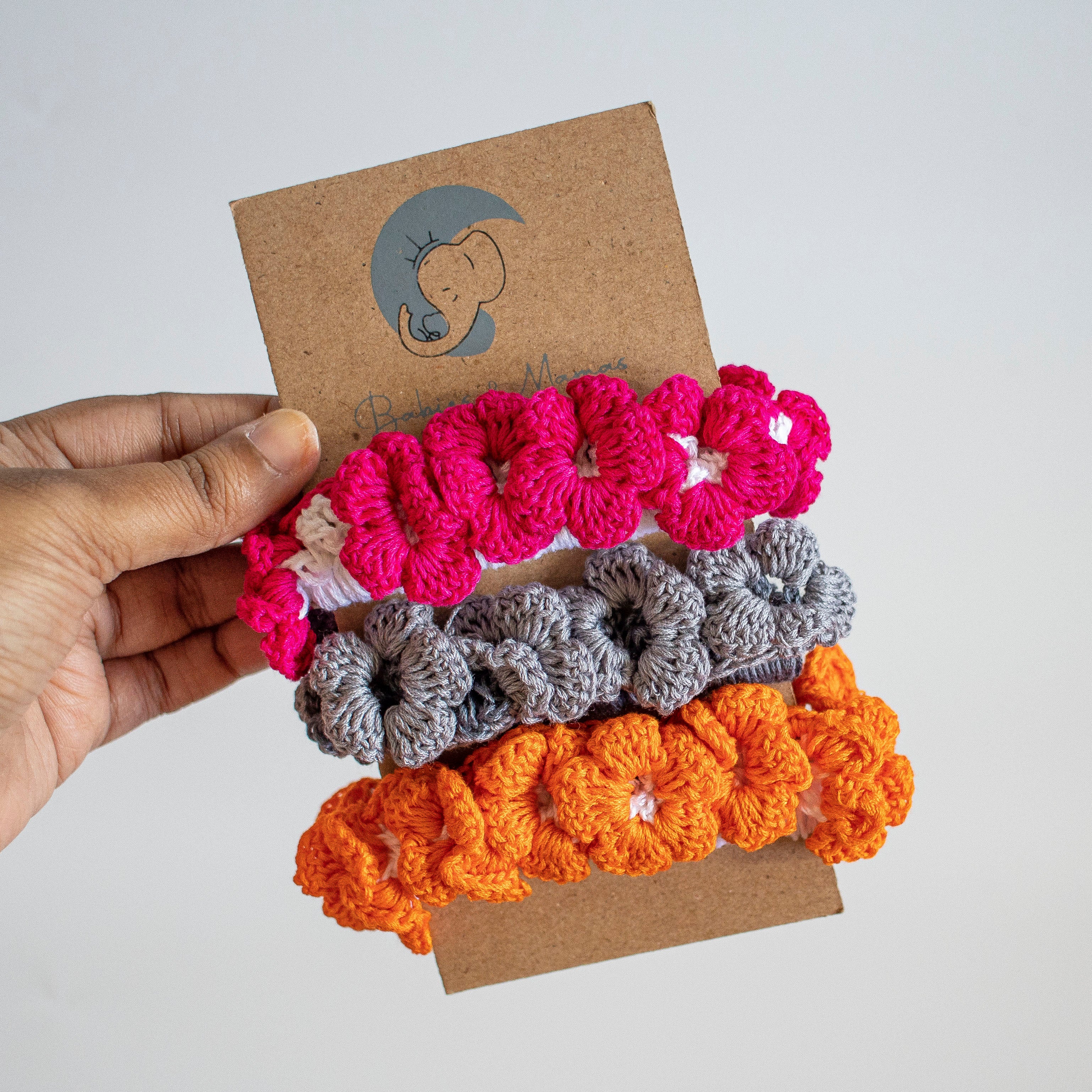 Handmade Crochet Scrunchies (Pink Grey, Saffron)
