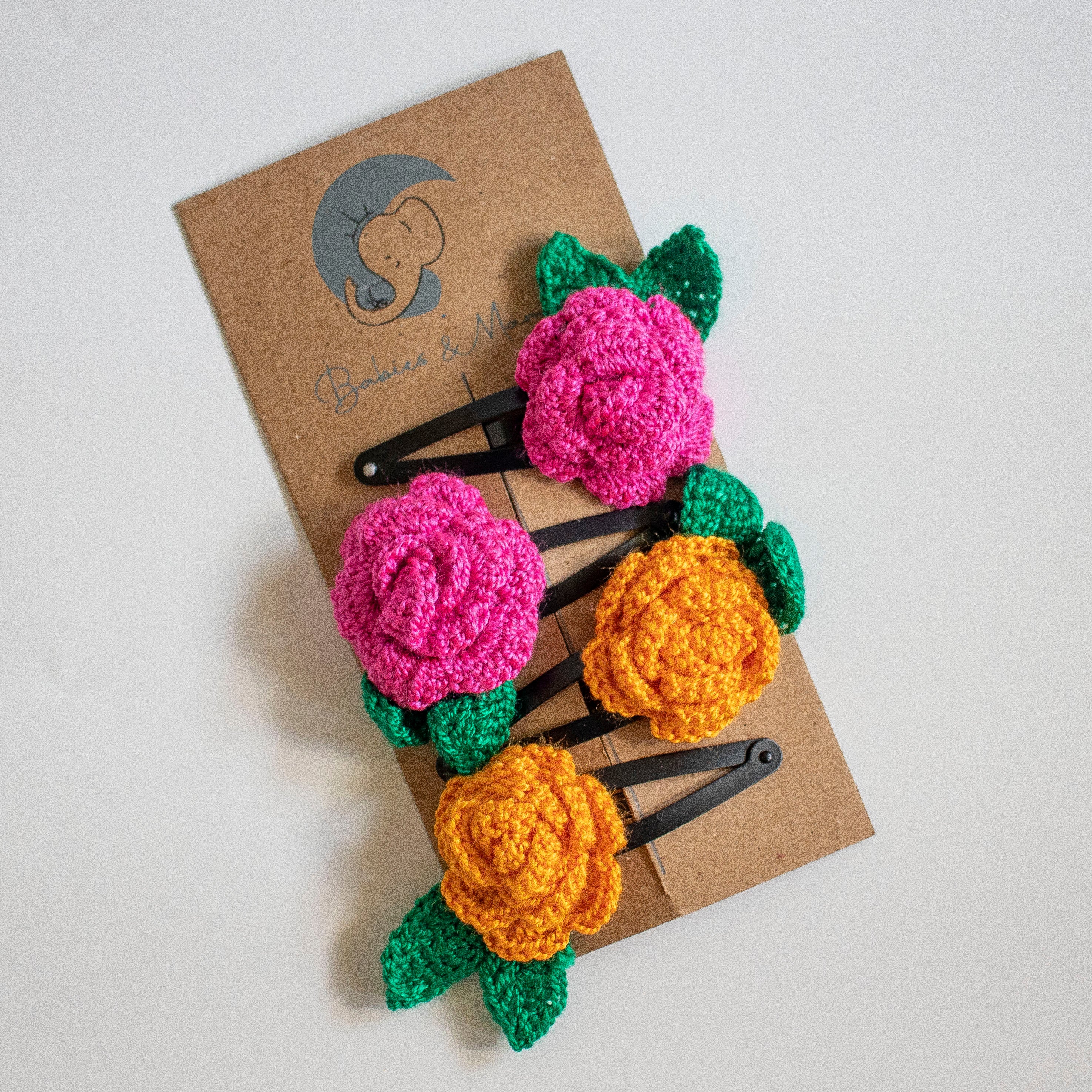 Handmade Crochet Hair Clips (Orange, Pink)