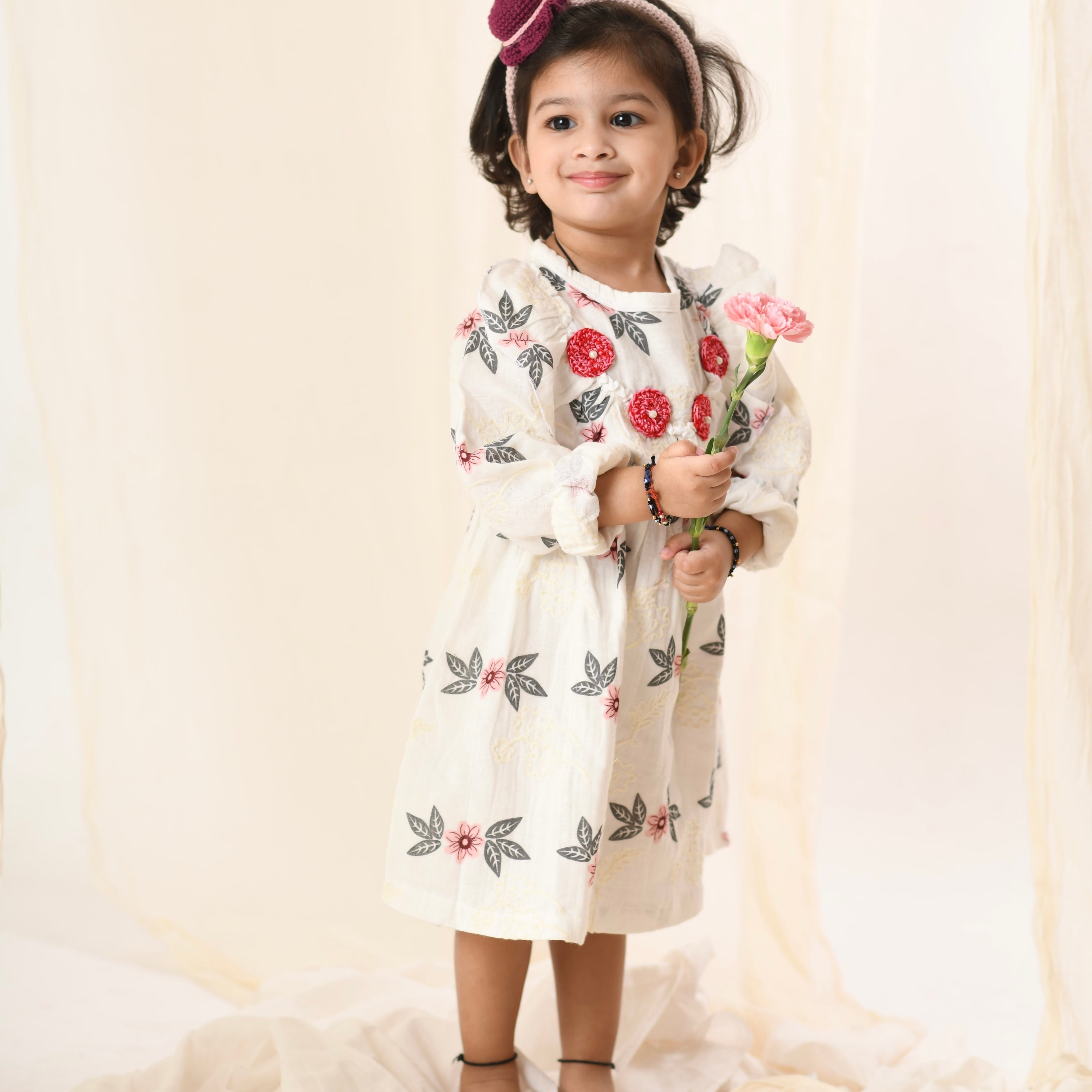 Organic Cotton Muslin White Floral Dress