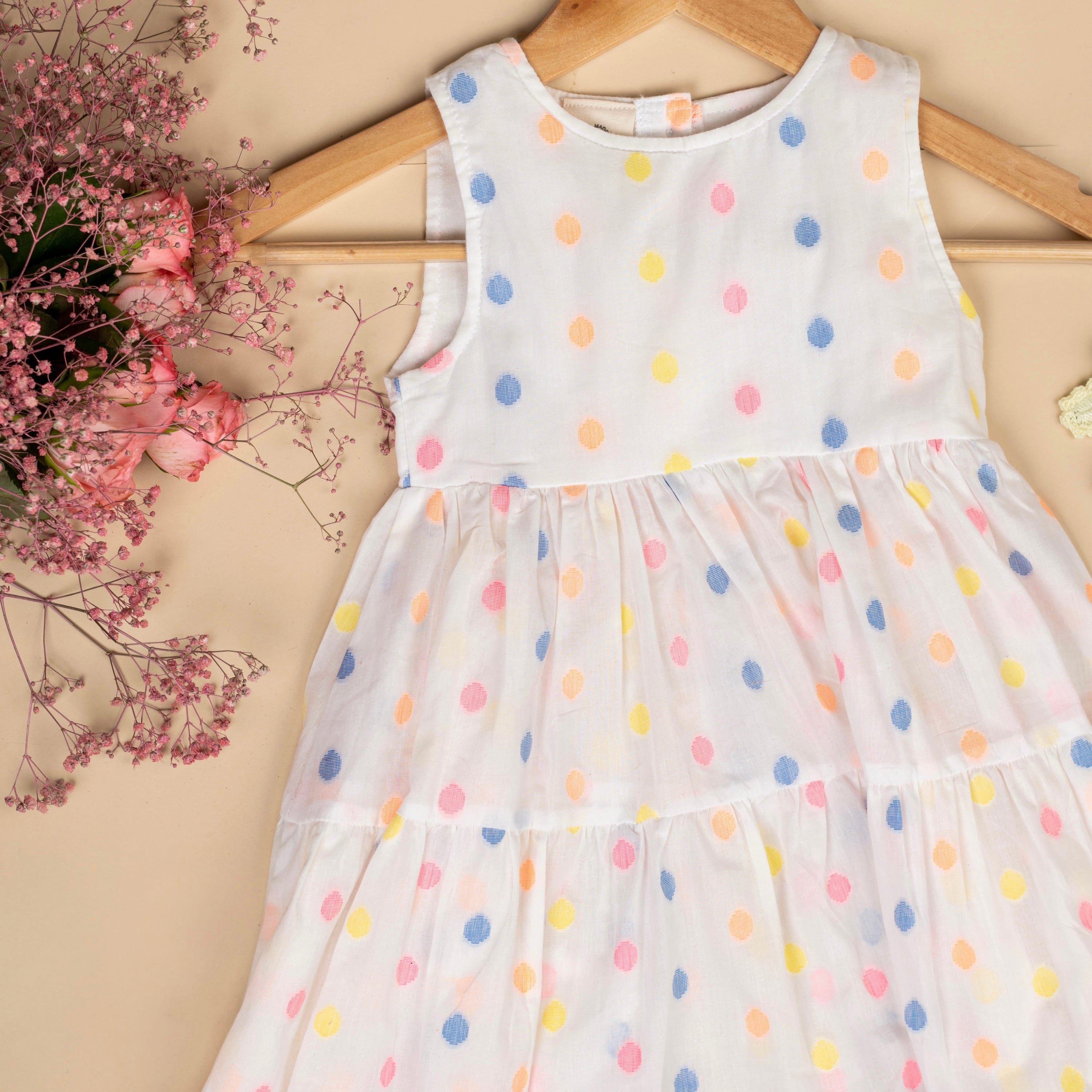 Organic Cotton Polka Dot Dress & Rose Clip, Bow Set/Gift Set-Gift Set