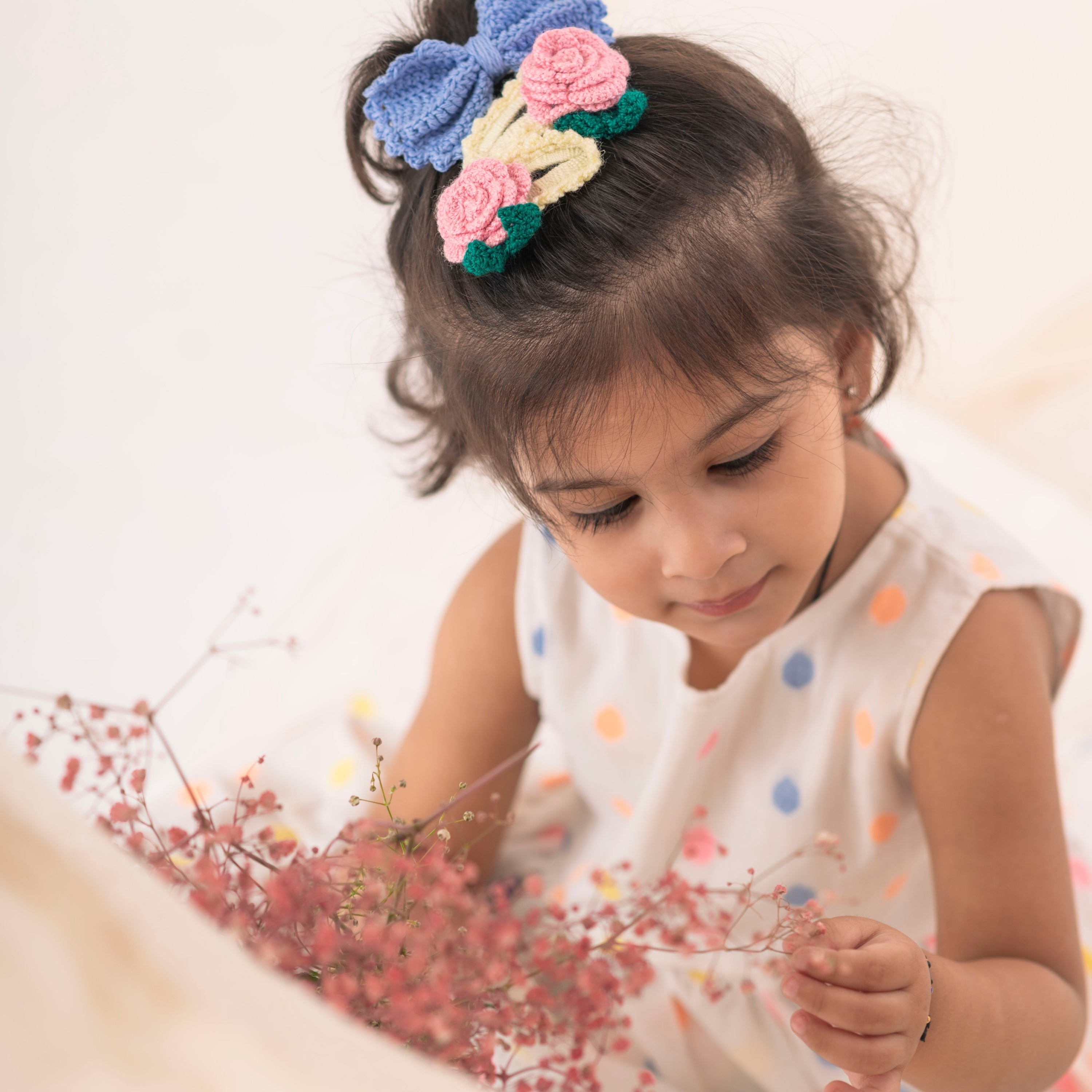 Organic Cotton Polka Dot Dress & Rose Clip, Bow Set/Gift Set-Gift Set