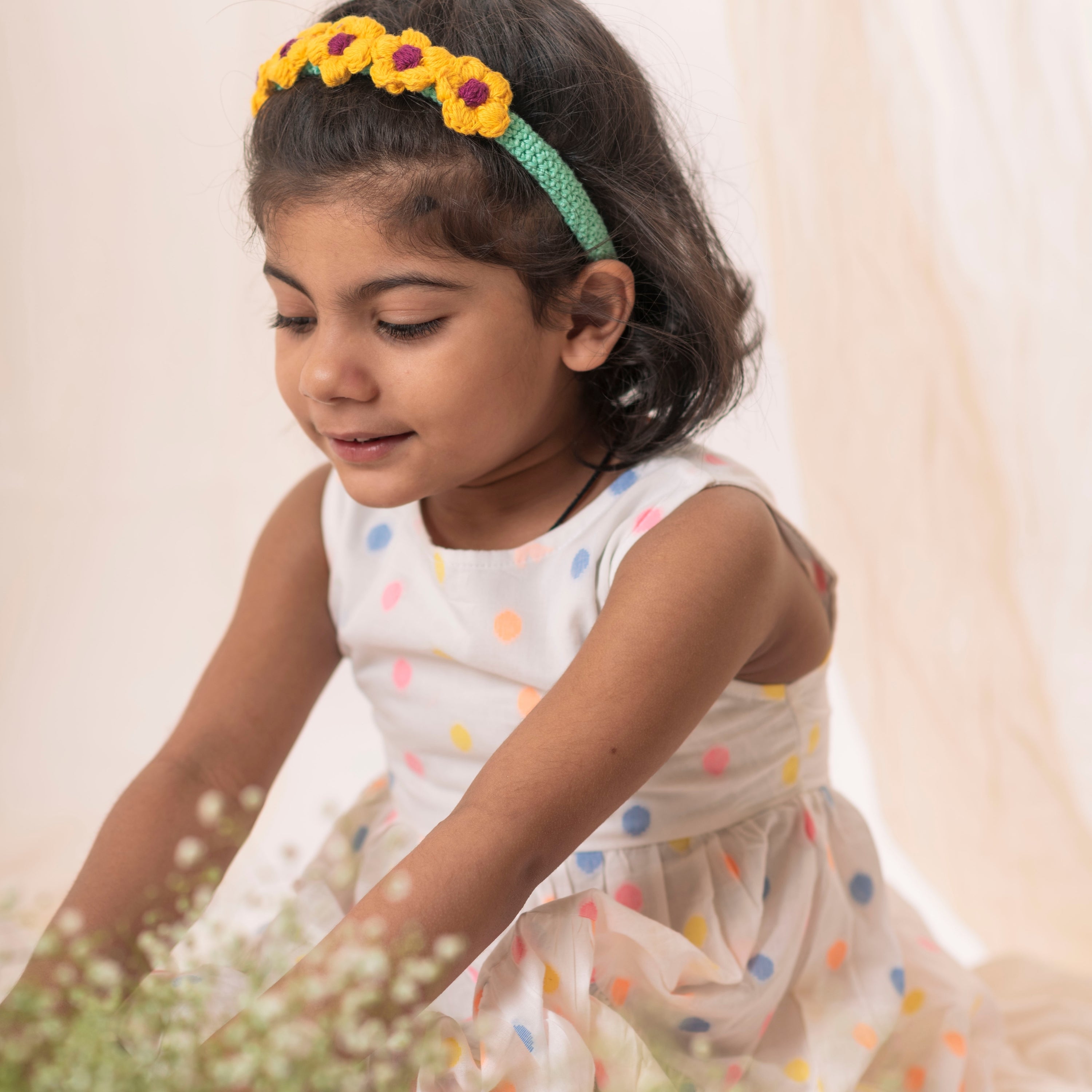 Petal Playground - Crochet Hair Band/ Flower Clip/ Multicolor Rubberband - Gift Set