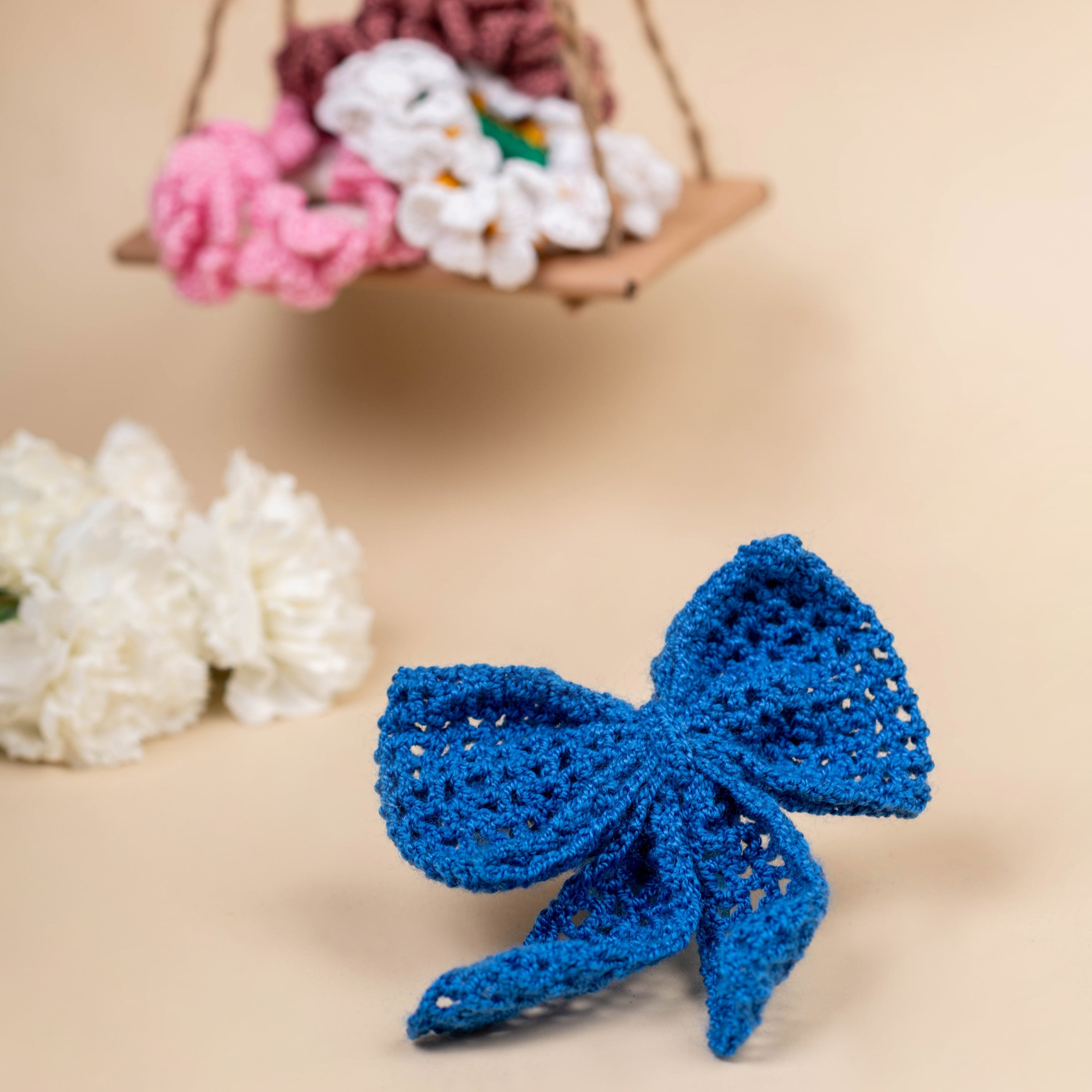 Petite Pretties- Crochet Scrunchies/ Blue Big Bow- Gift Set