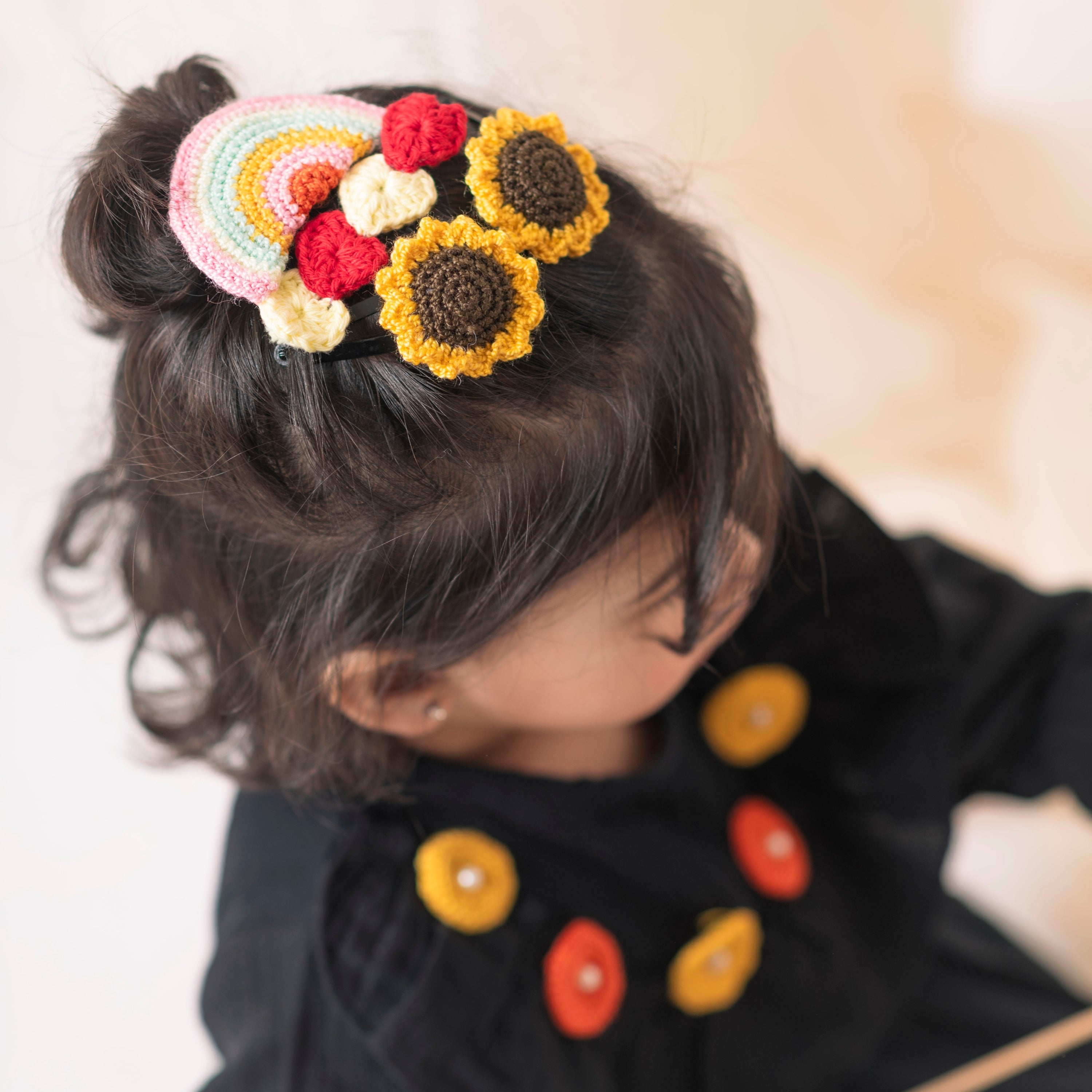 Tiny Trendsetters- Long Flower Hanging Clip/ Rainbow Aligator Clip/Heart Clip/ Sunflower Clip