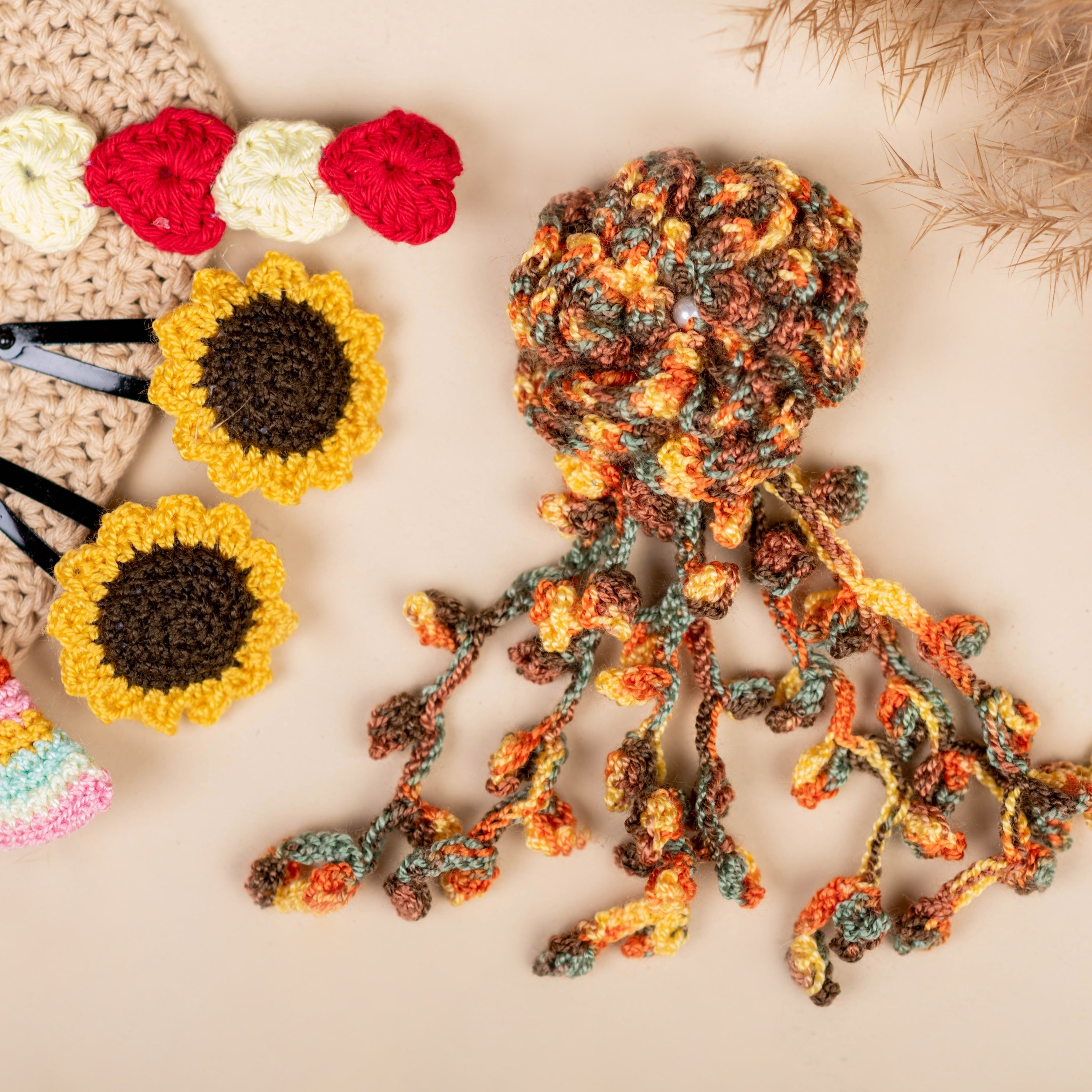Tiny Trendsetters- Long Flower Hanging Clip/ Rainbow Aligator Clip/Heart Clip/ Sunflower Clip