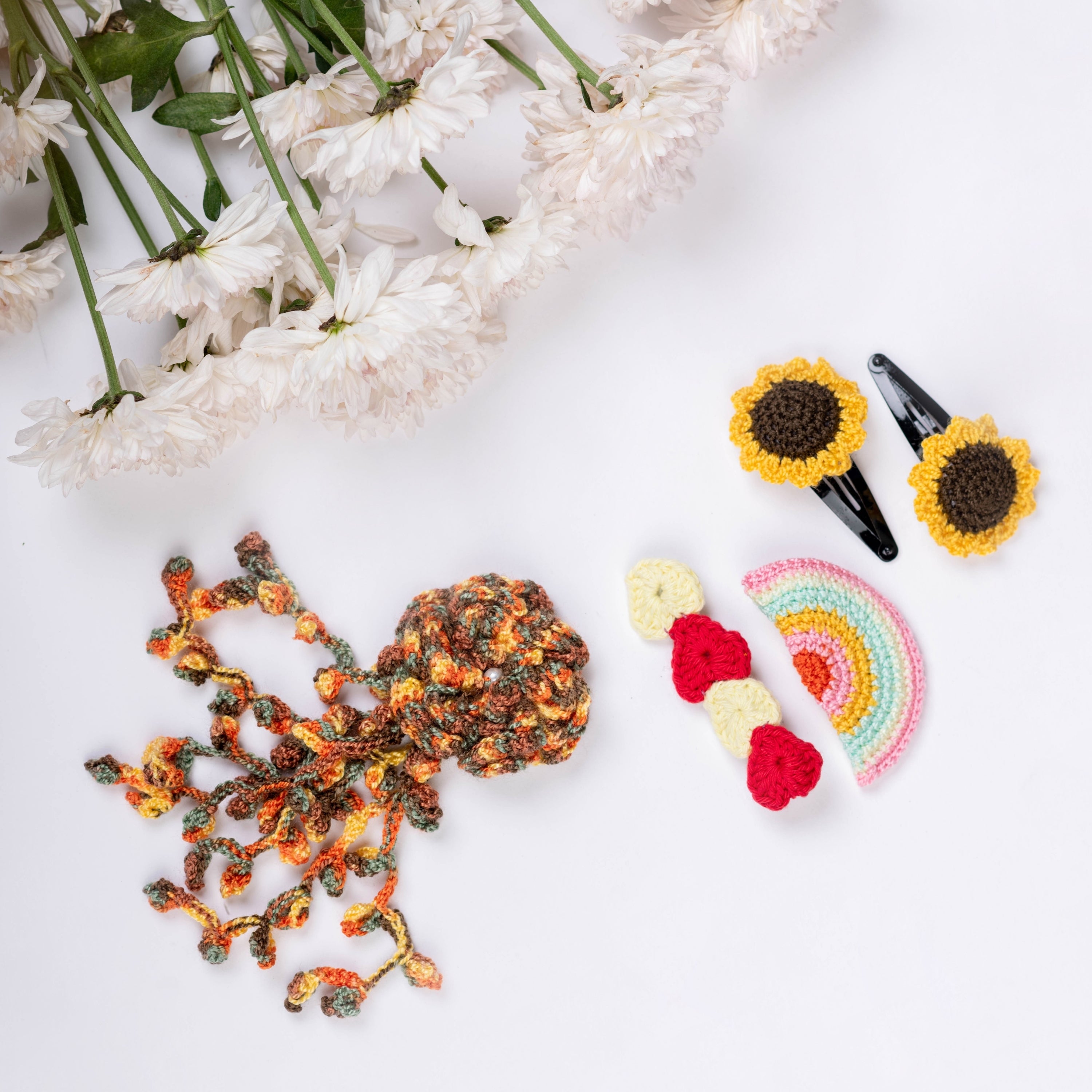 Tiny Trendsetters- Long Flower Hanging Clip/ Rainbow Aligator Clip/Heart Clip/ Sunflower Clip