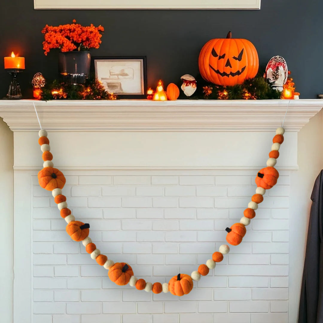 Halloween Bunting Pumpkin Pompom