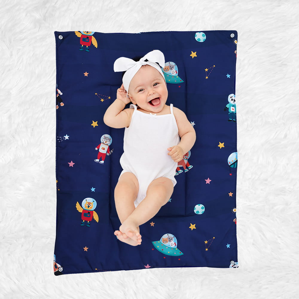 Baby Moo Spaceship 3 Quilted Cotton And 1 Attachable Waterproof Diaper Changing Sheet Set - Blue - Baby Moo