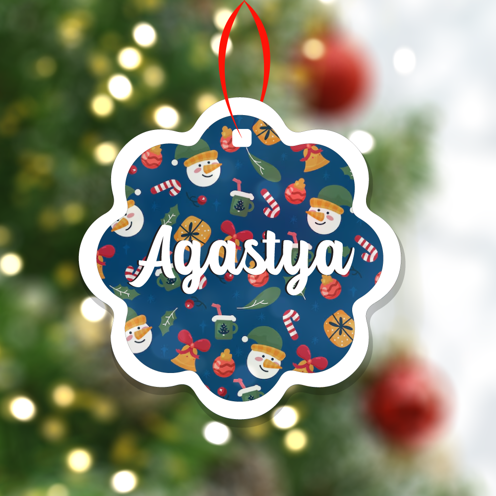 Wave Christmas Print Ornaments - Blue