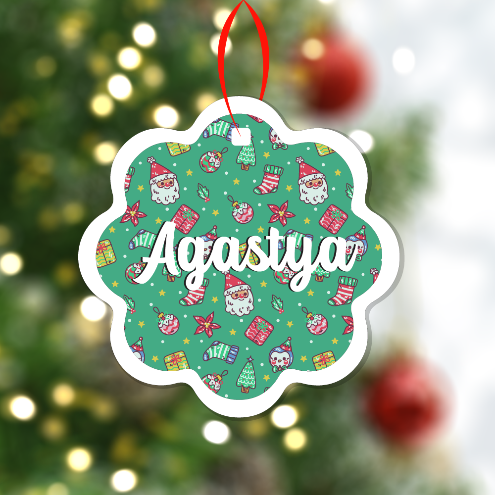 Wave Christmas Print Ornaments - Green