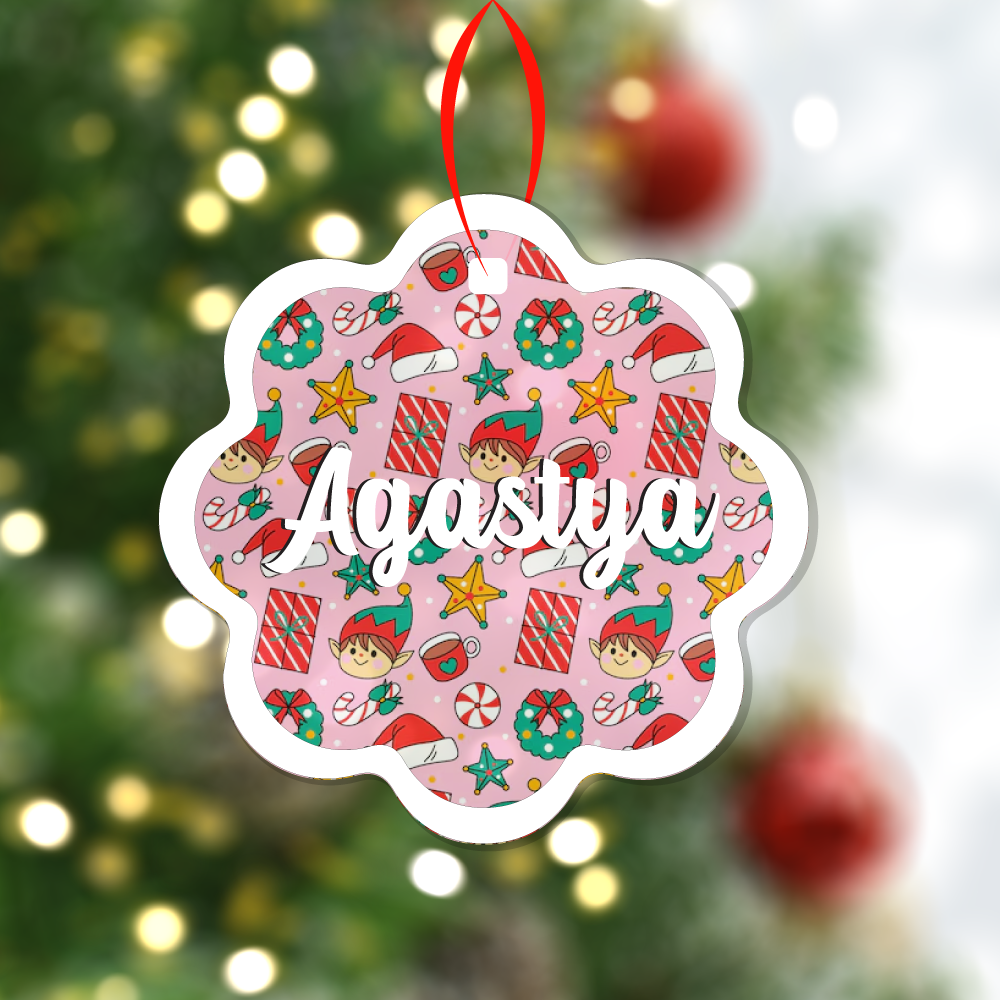 Wave Christmas Print Ornaments - Pink