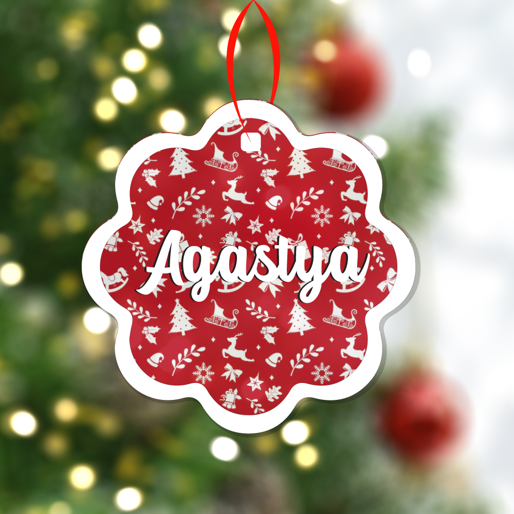 Wave Christmas Print Ornaments - Red