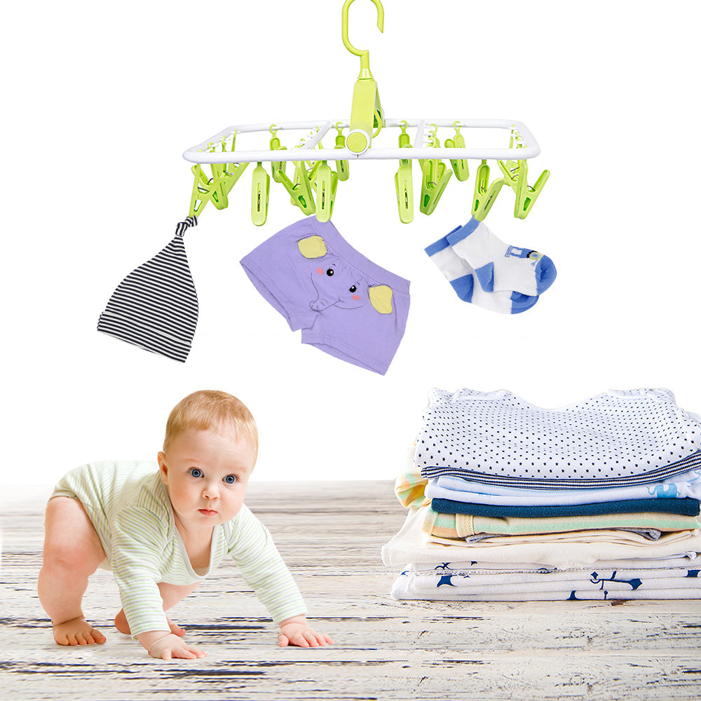 Clothes Hanger Square Foldable 24 Clips Green - Baby Moo