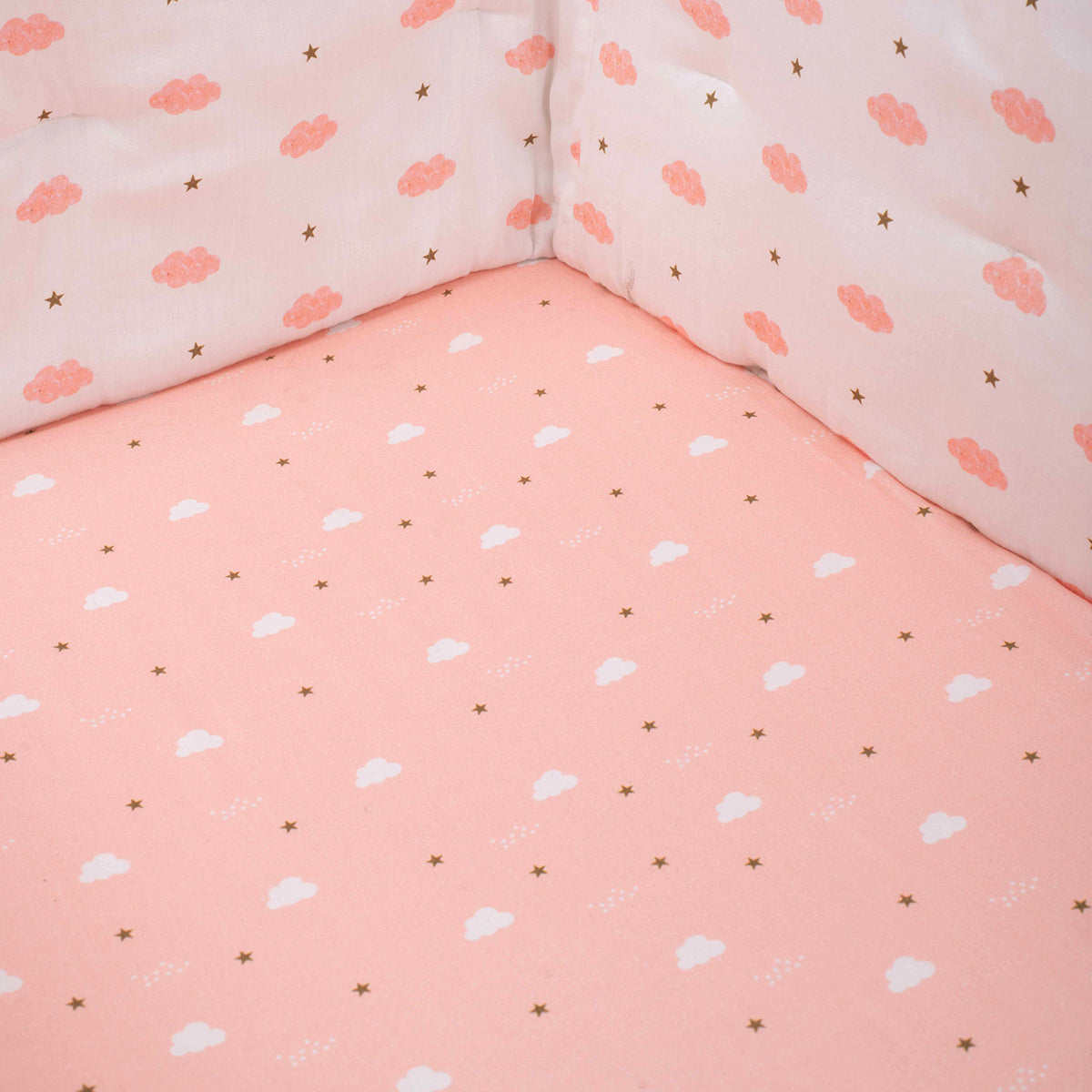 Tiny Snooze Organic Fitted Cot Sheet- Pink Clouds