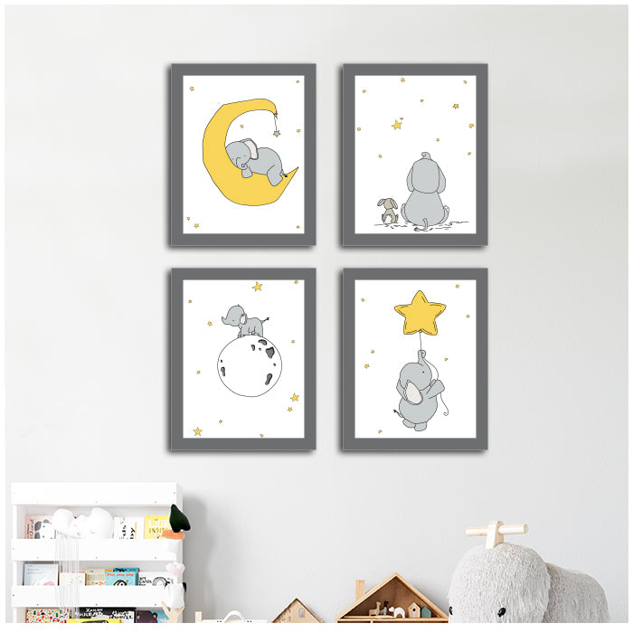 Cute Elephant Framed Wall Art (Set of 4)