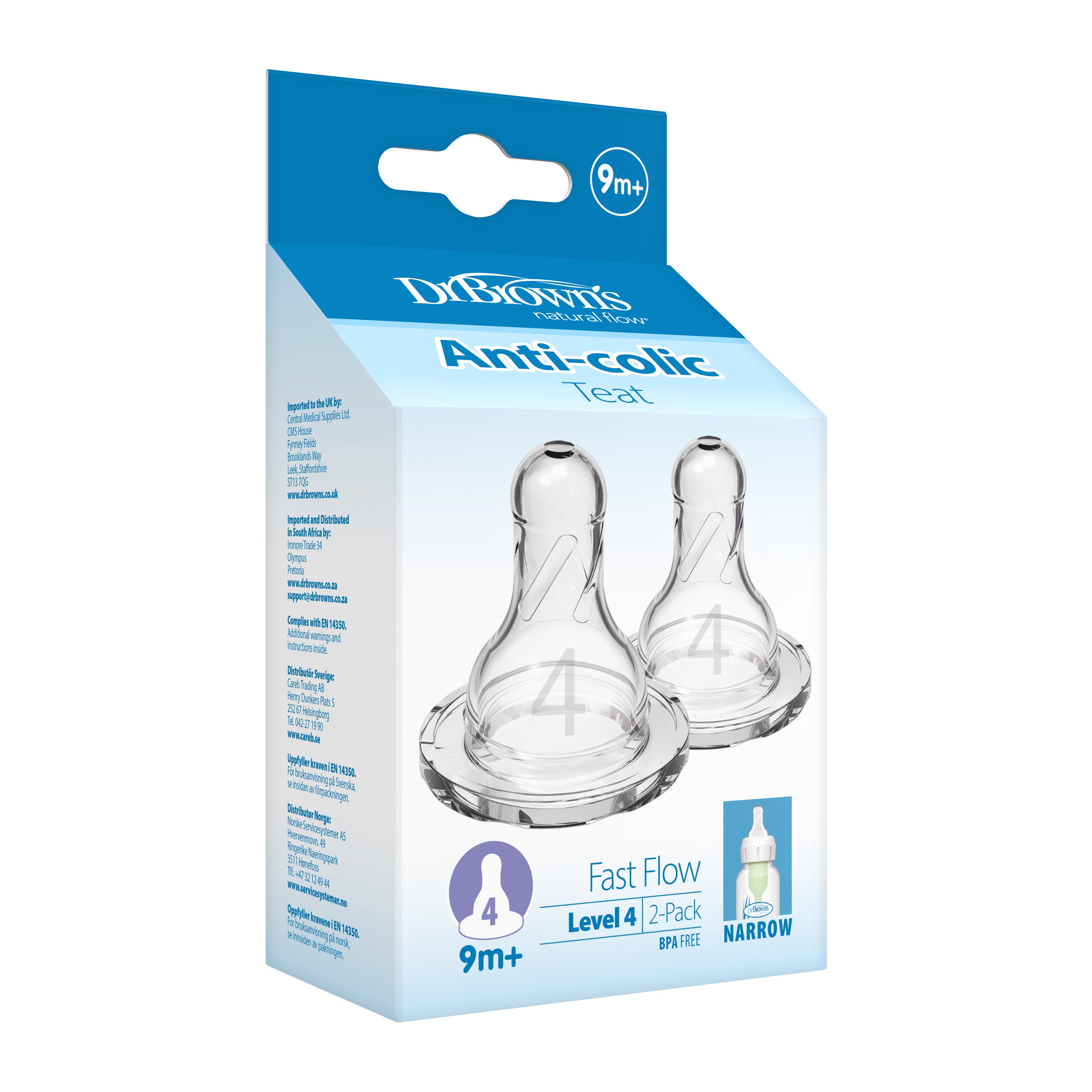 Dr. Brown's Level 4 Silicone Narrow Nipple, 2-Pack