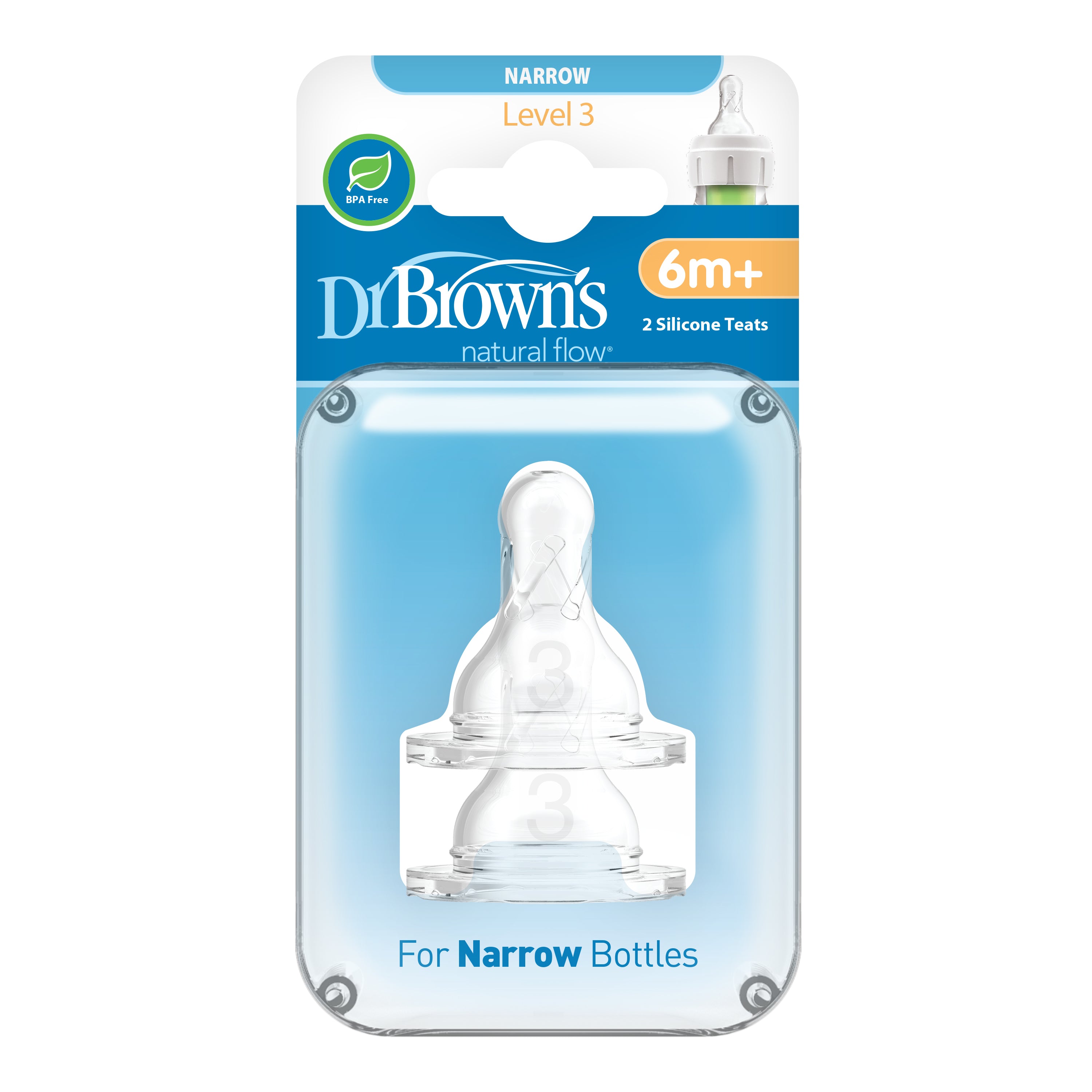 Dr. Brown's Level 3 Silicone Narrow Nipple, 2-Pack