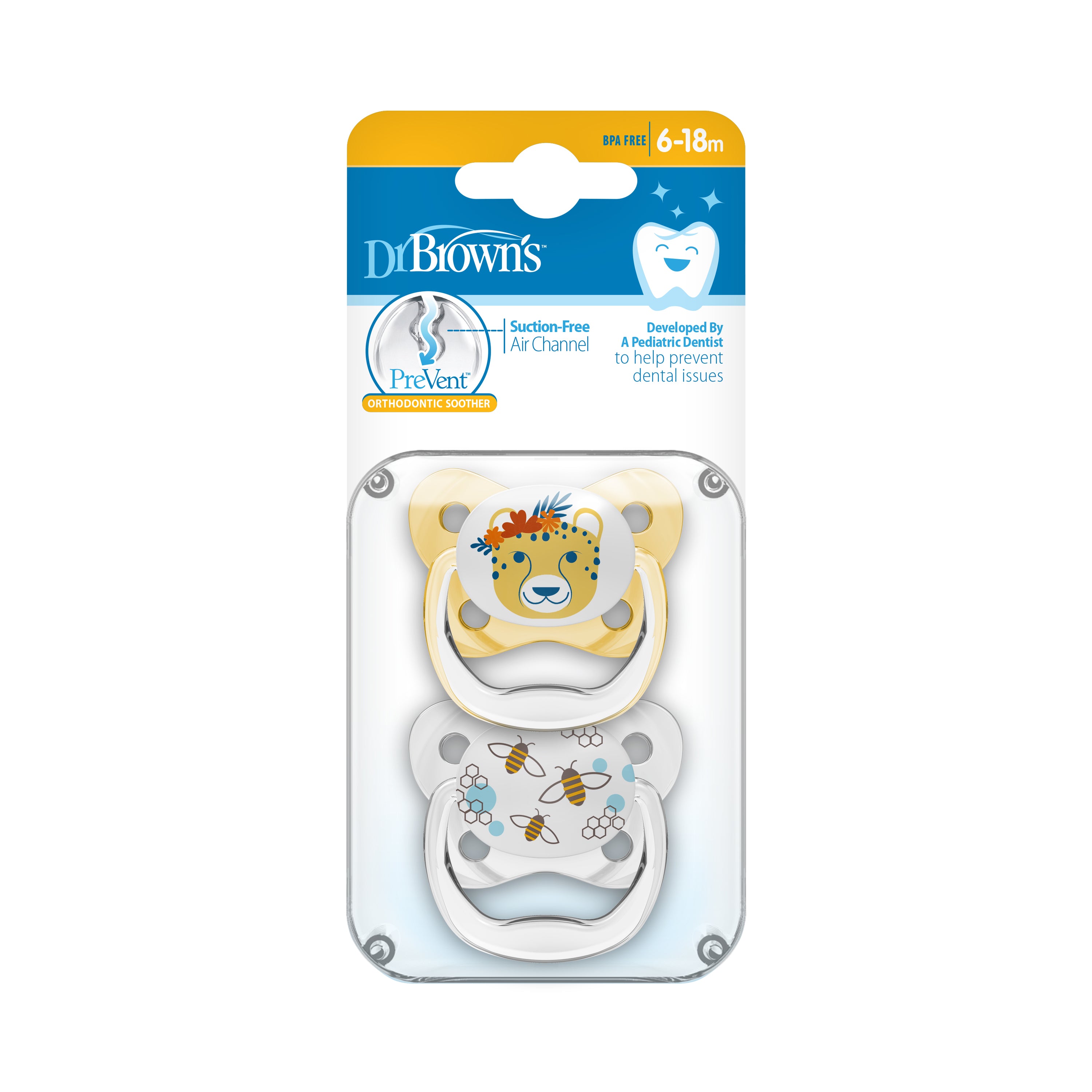 Dr. Brown's PreVent Butterfly Soother - Stage 2, Yellow, 2-Pack