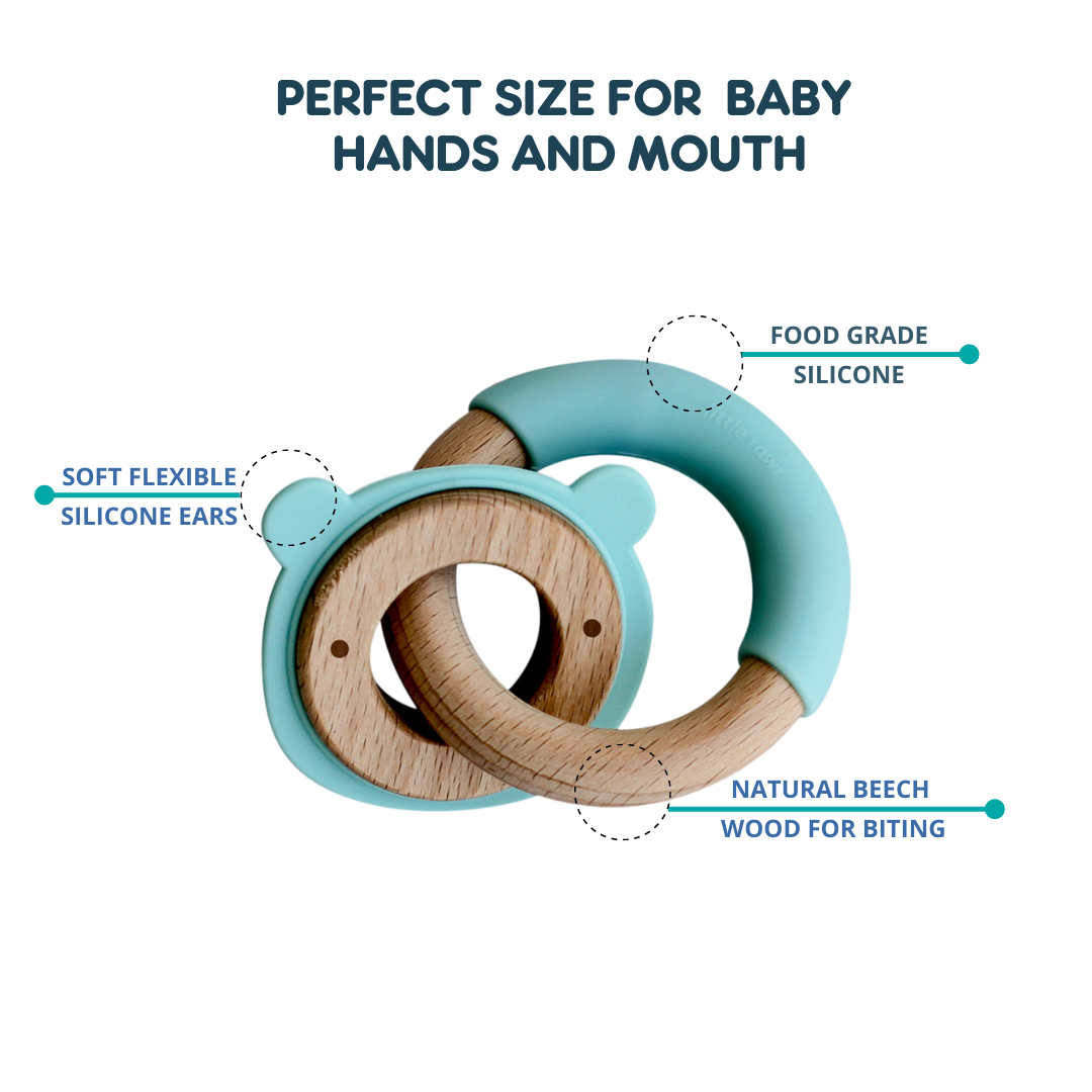 Wood Critter & Ring Teether - Blue