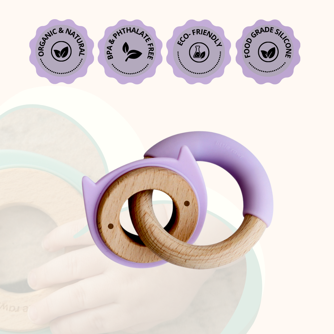 Wood Critter & Ring Teether - Purple