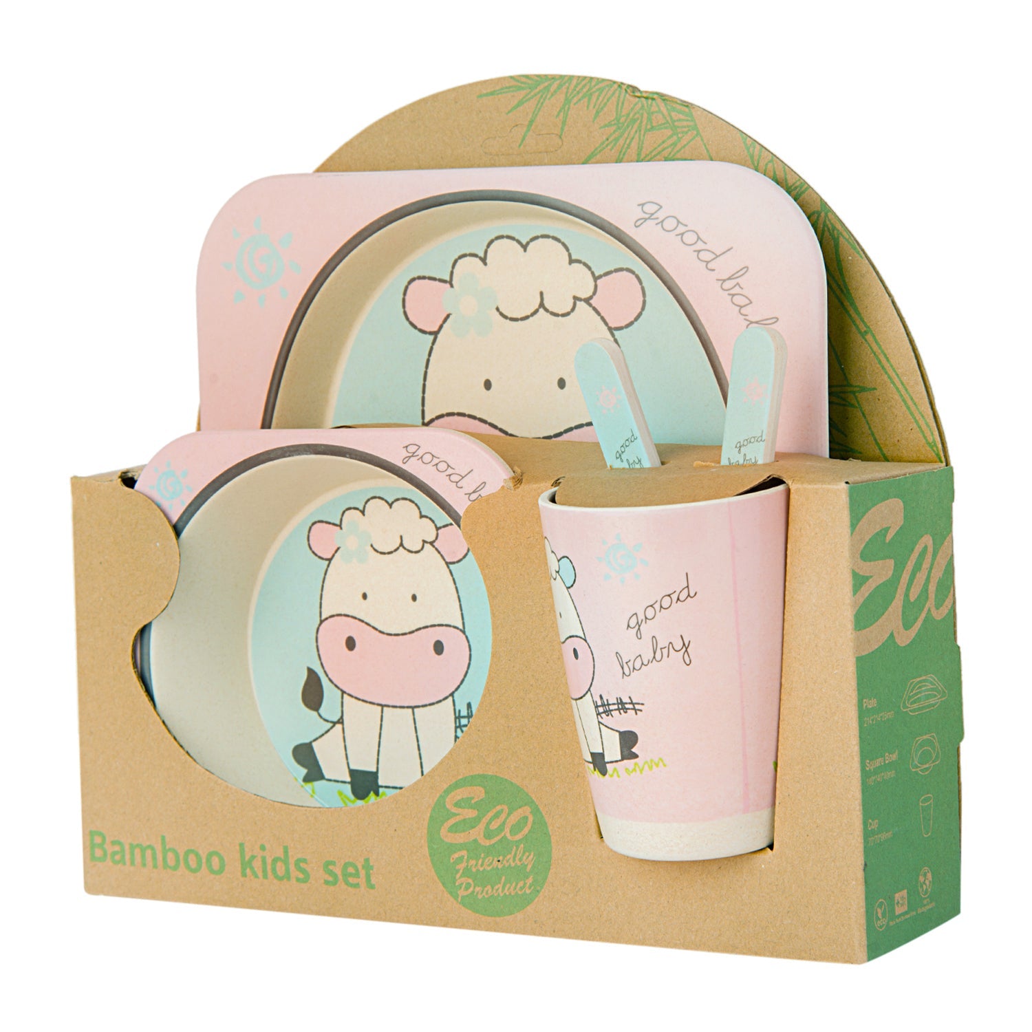 Cow Pink 5 Pcs Bamboo Fiber Dinner Set - Baby Moo