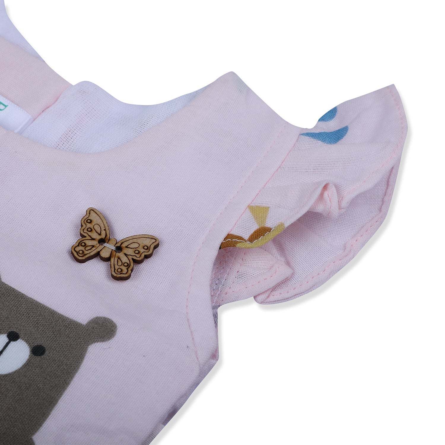 Baby Moo Wild Animals Flutter Sleeves Muslin Dress - Pink - Baby Moo