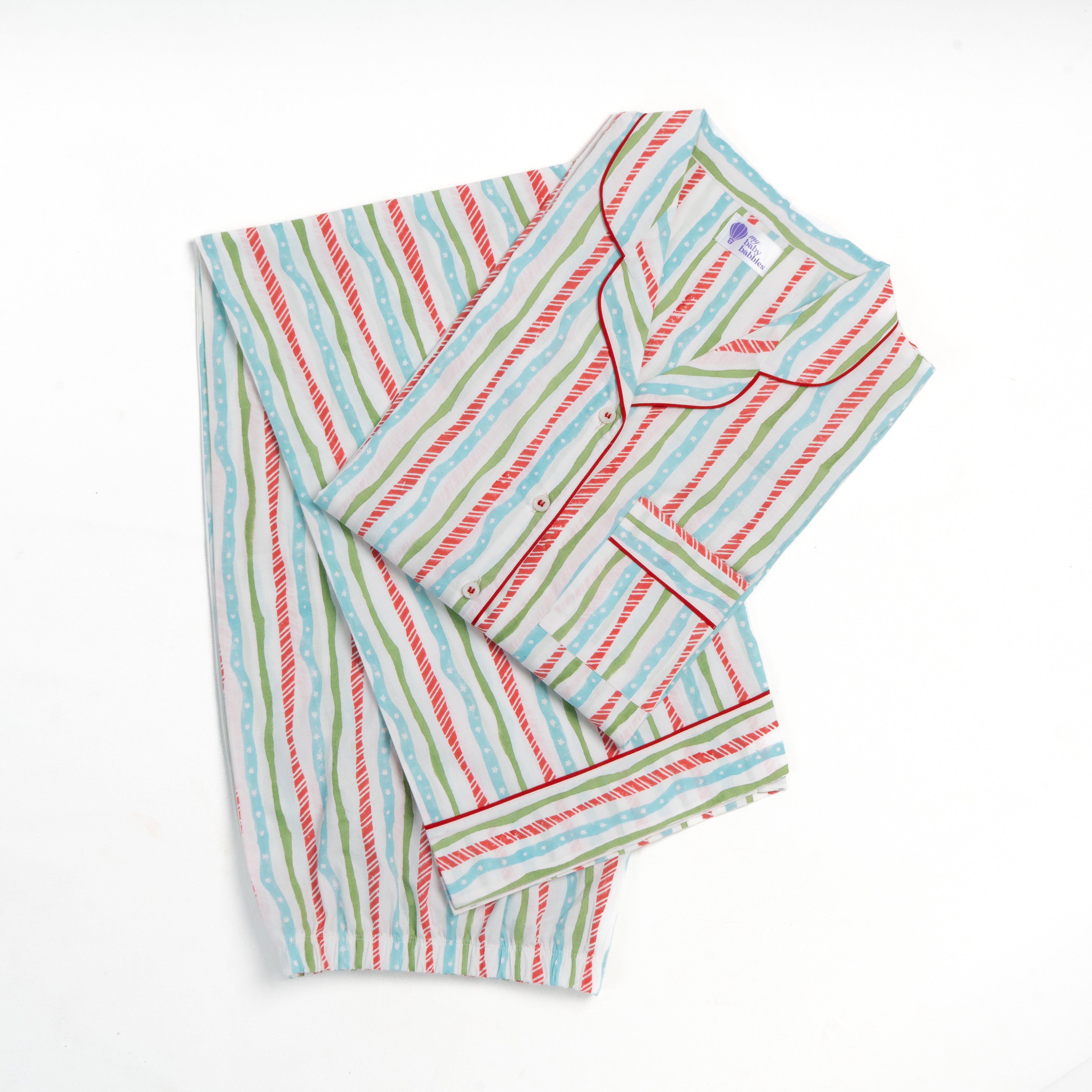 Personalised Candy Stripe Block Printed Pyjamas for Kids