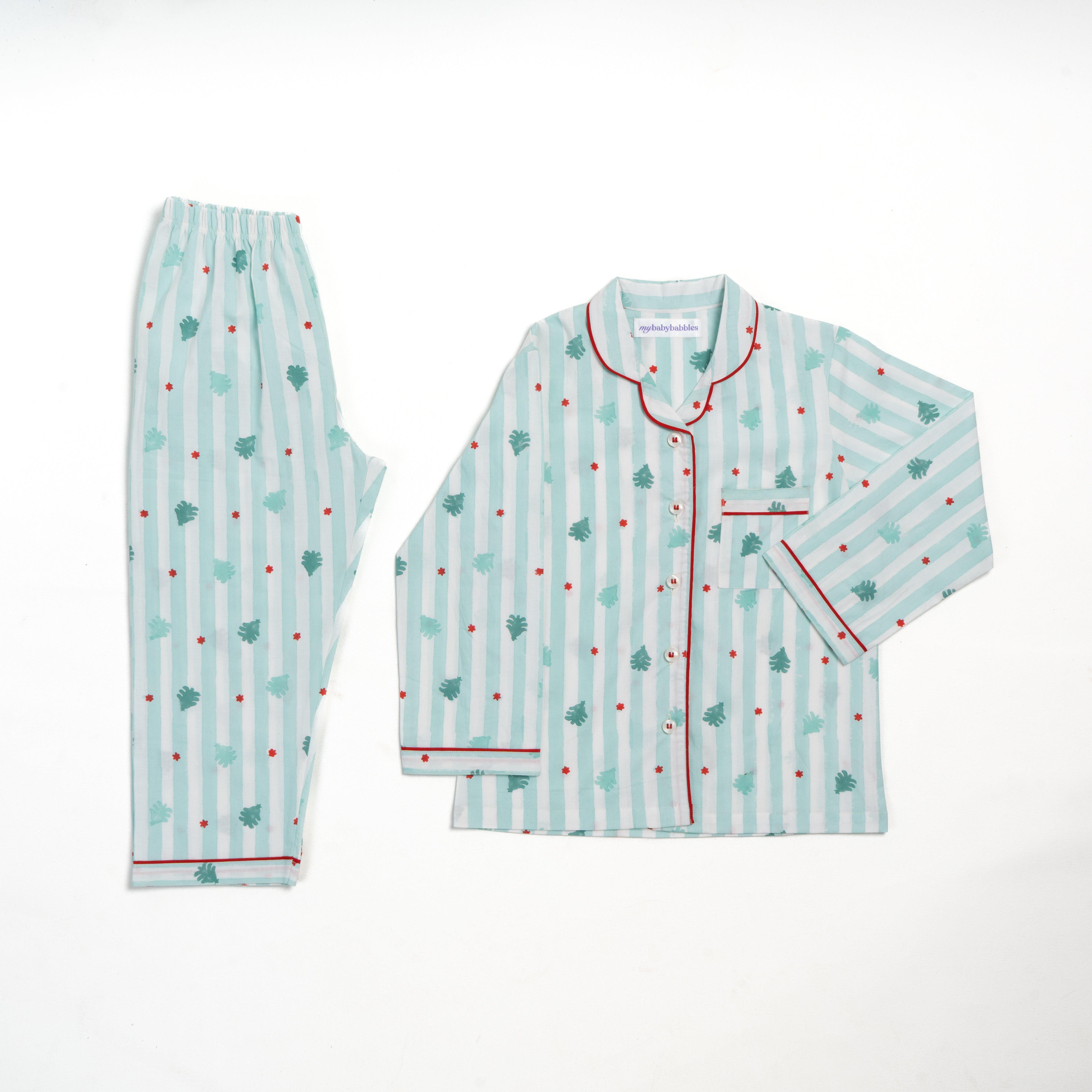 Personalised Snowy Pines Block Printed Pyjamas for Kids
